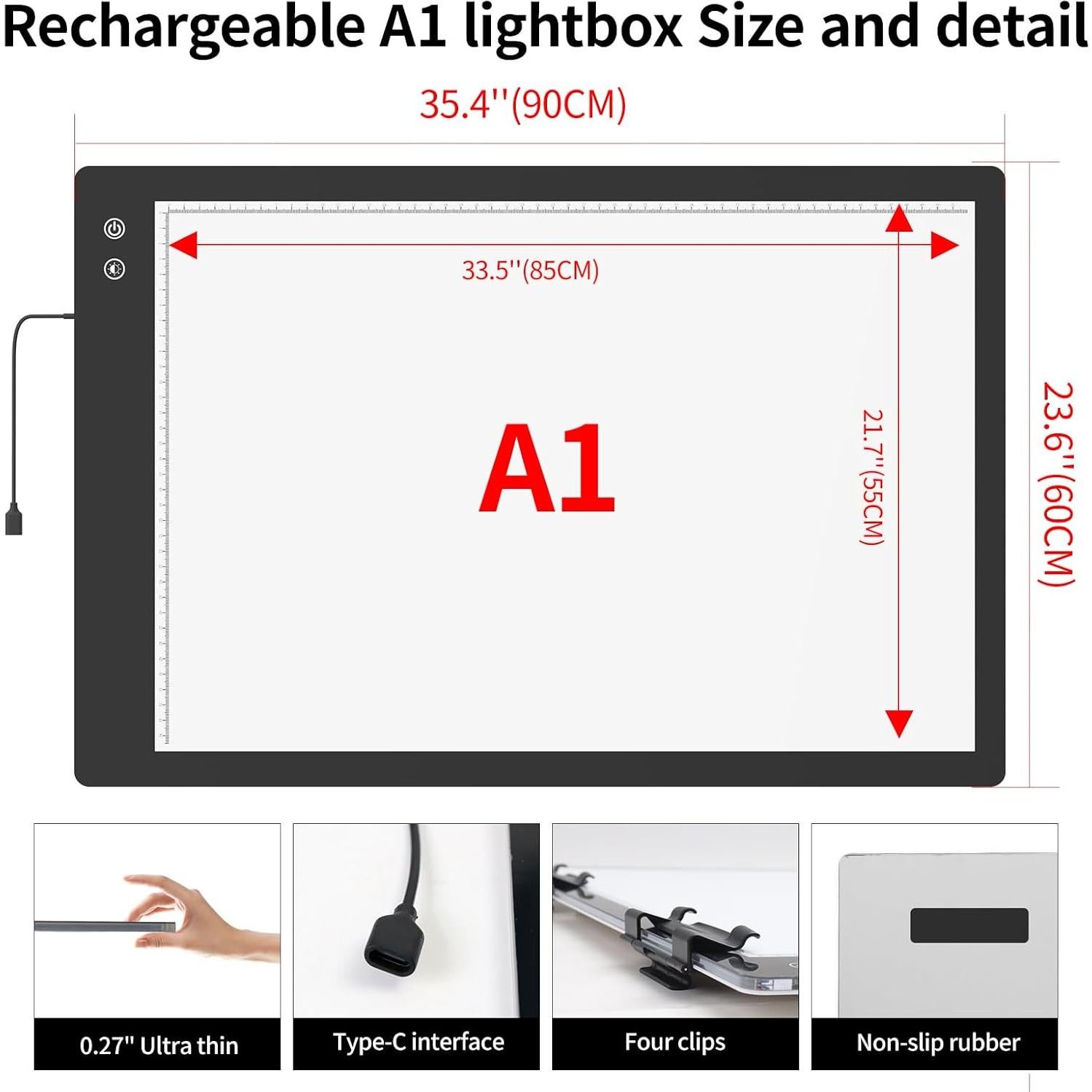 Tablero de Luz LED A1 TOHETO Recargable 90x60cm 3 Colores