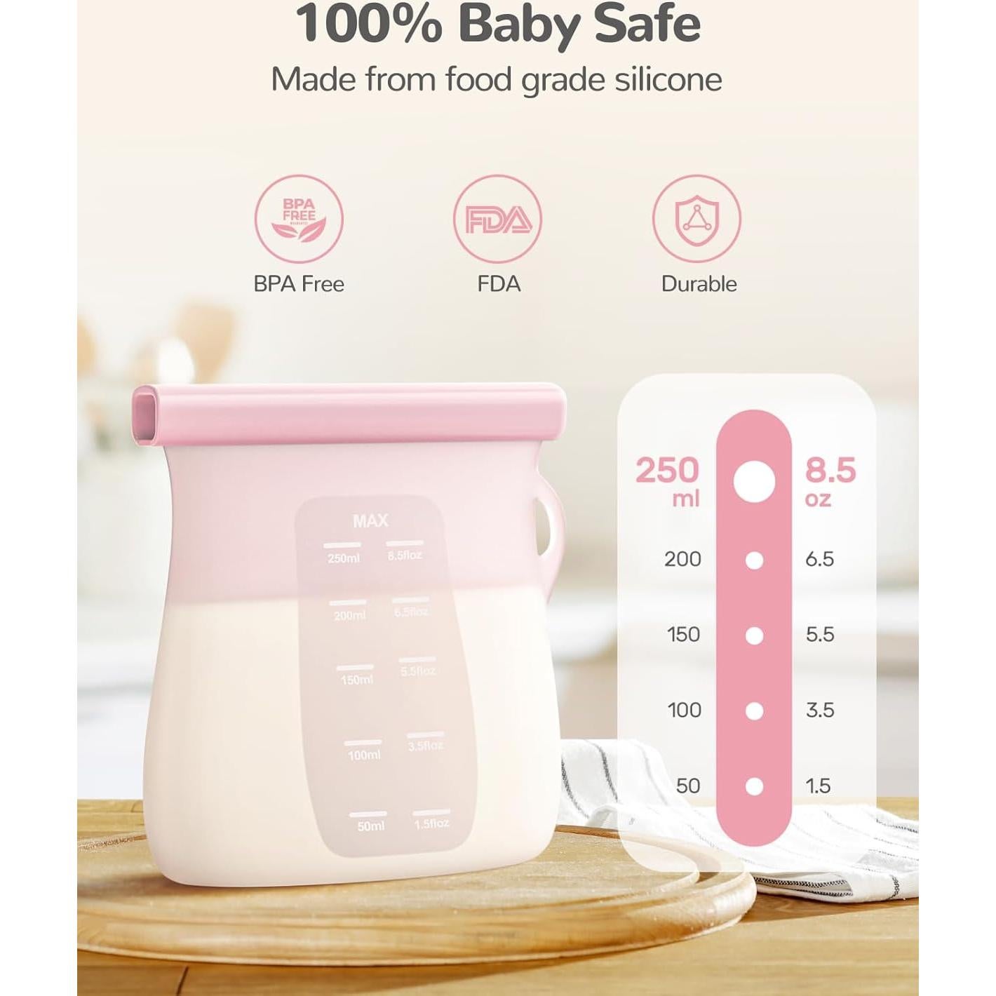 Bolsas Reutilizables JellyRuru para Almacenamiento de Leche 250ml