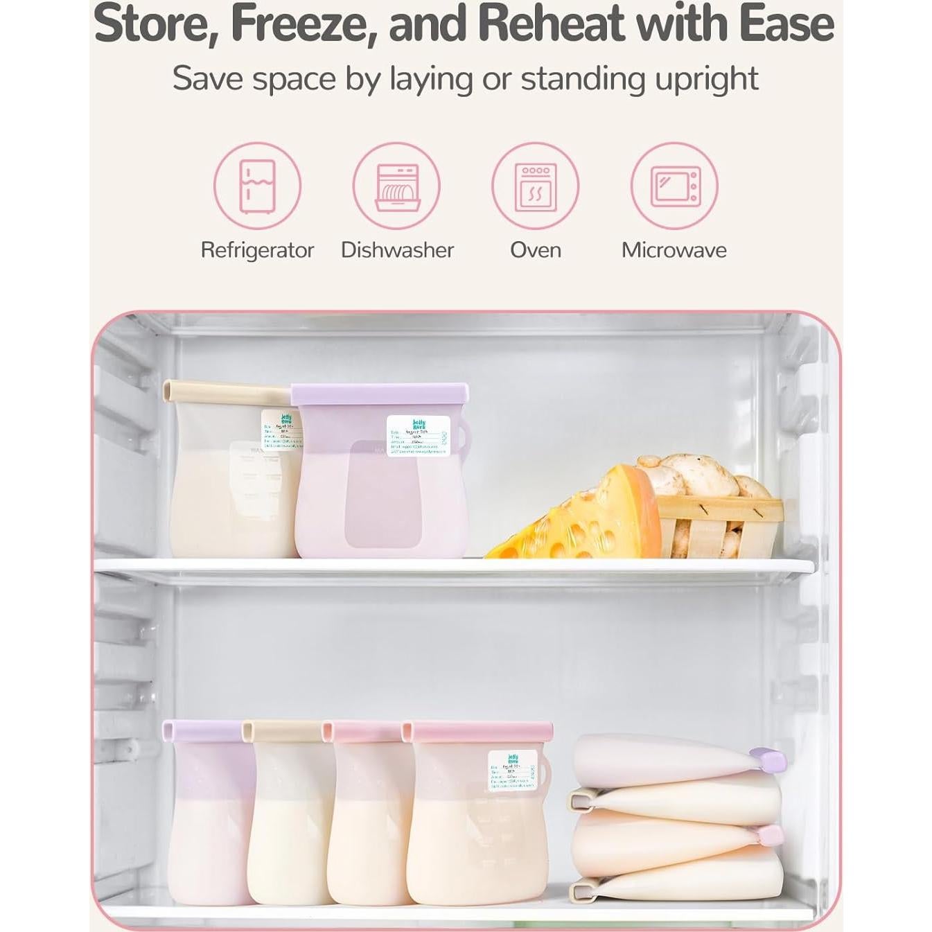 Bolsas Reutilizables JellyRuru para Almacenamiento de Leche 250ml