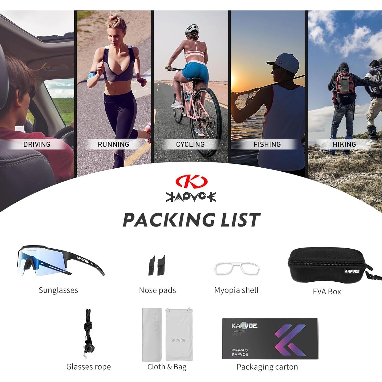 Gafas de Ciclismo Fotoquímicas KAPVOE UV400 para Deportes