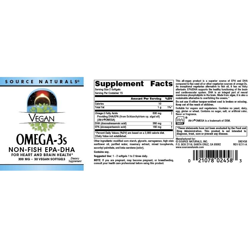 Omega-3s Veganos Source Naturals 300 mg - 30 Gelatinas Blandas