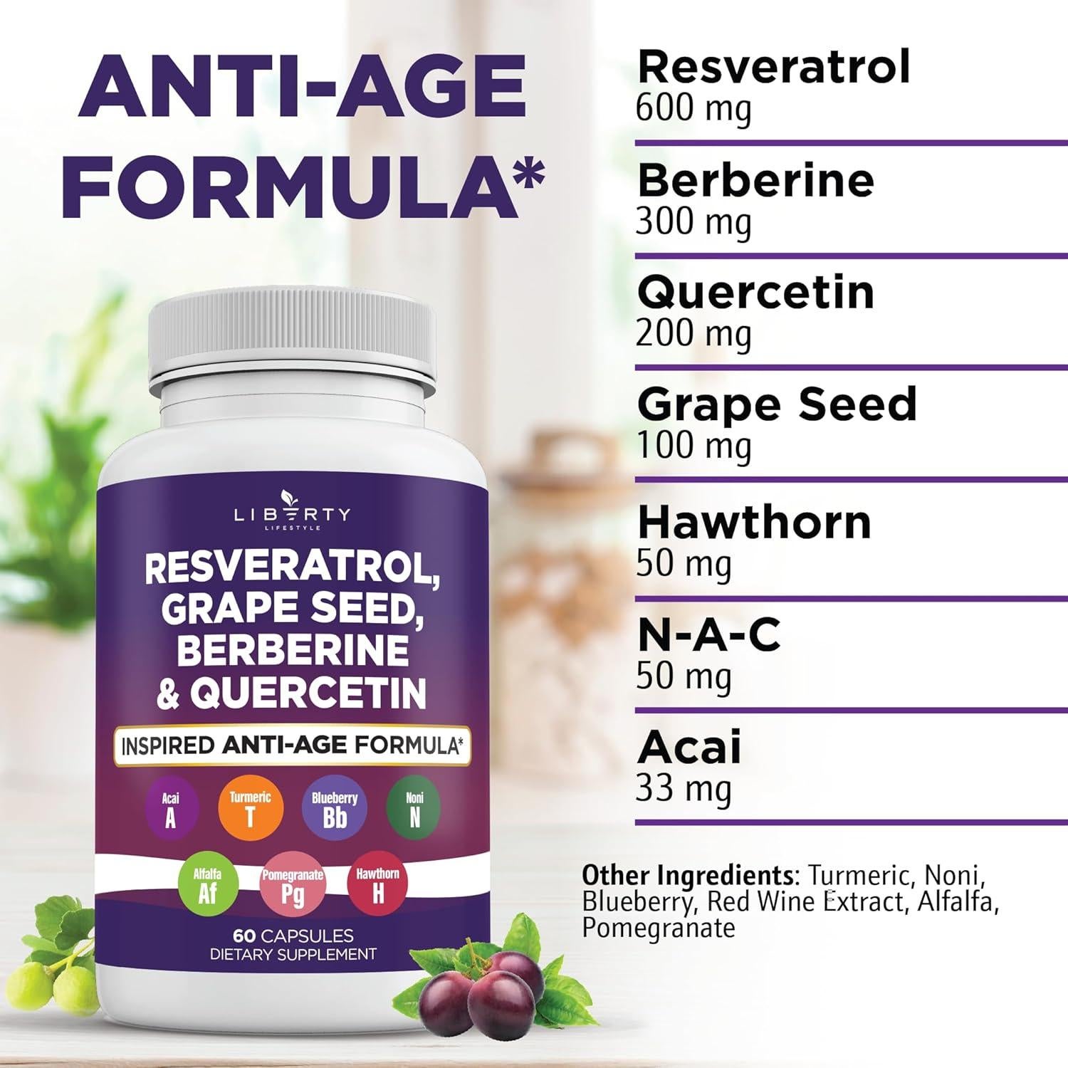 Suplemento de Resveratrol y Berberina Liberty 60 Cápsulas