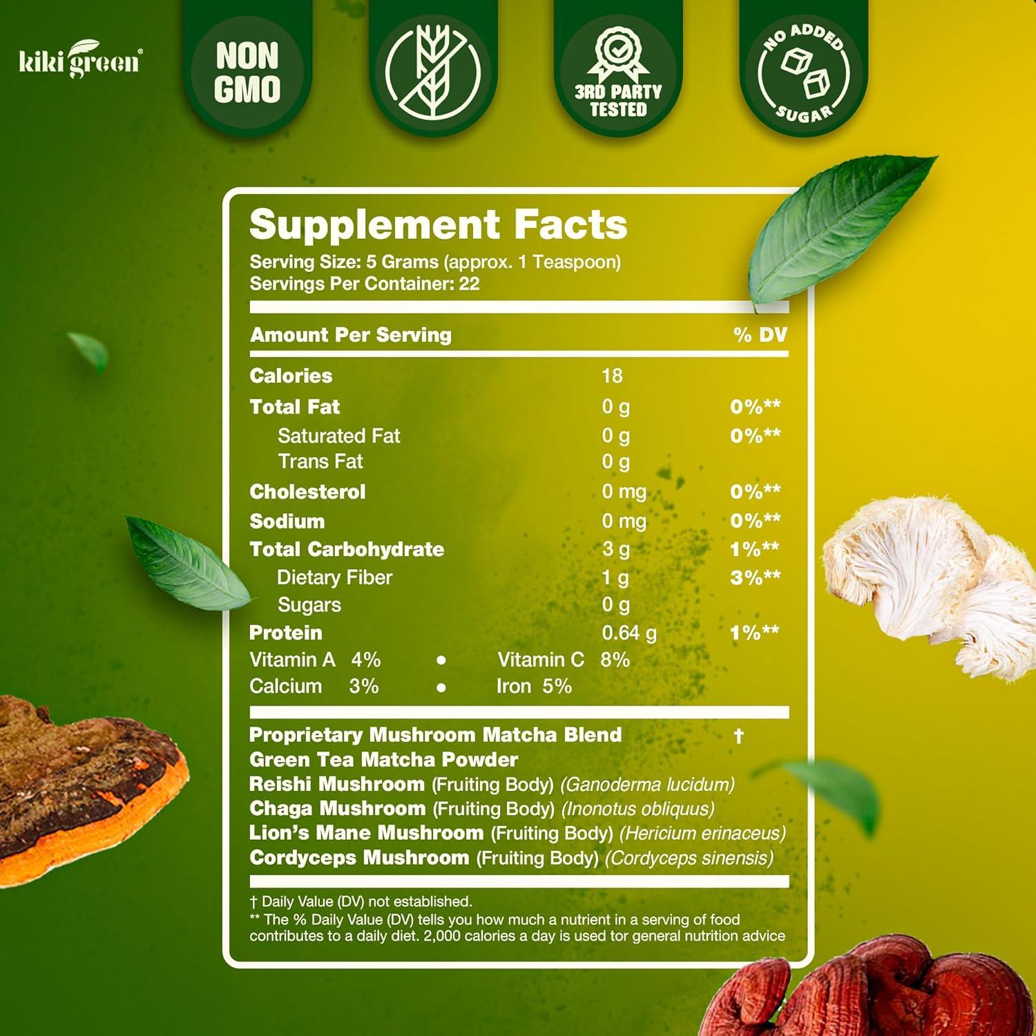 KIKI Polvo de Matcha de Hongo Verde 113.4 g - Energía y Enfoque