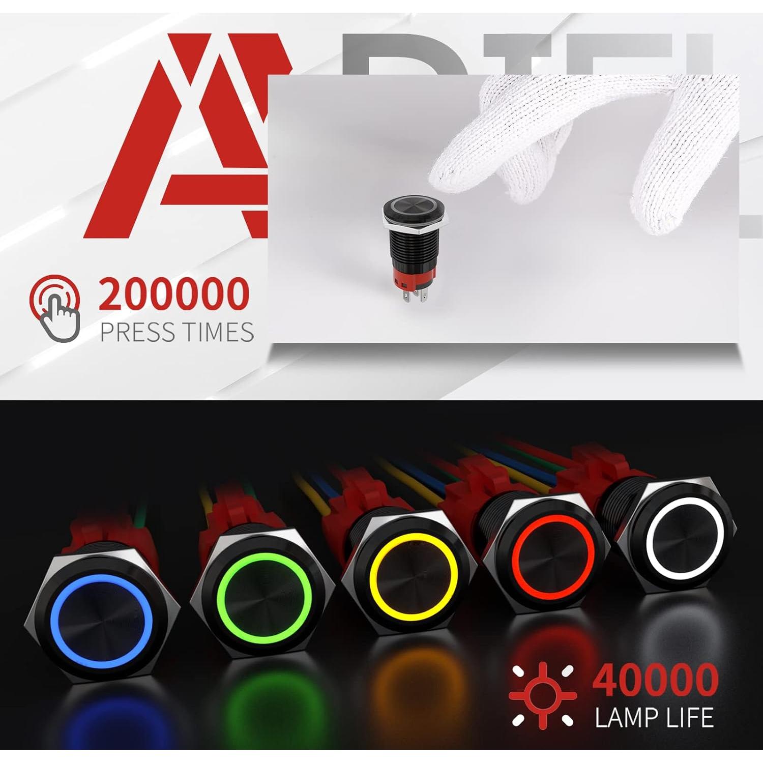 Interruptor de Botón Momentáneo APIELE 16mm LED Azul IP65