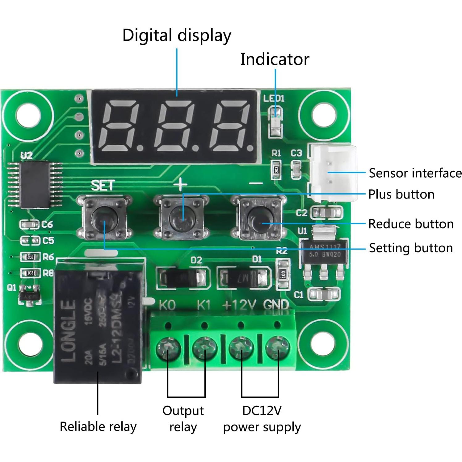 Controlador de Temperatura Digital W1209 12V con Sonda NTC