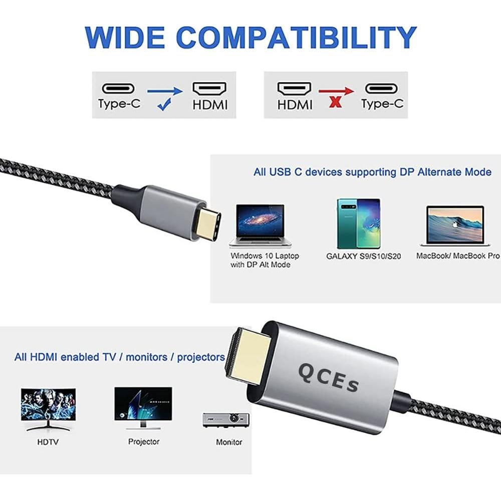 Cable USB-C a HDMI 4K QCEs 1.8m para MacBook y Galaxy