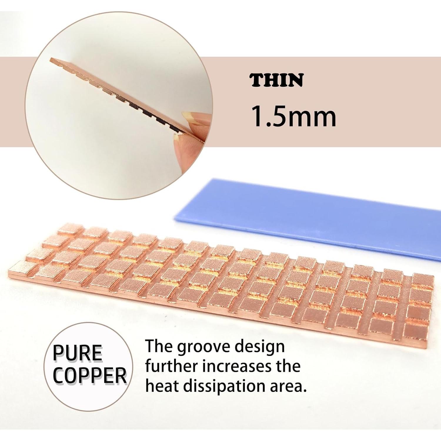 Disipador M.2 67x18x1.5mm Cobre Puro con Almohadilla Térmica