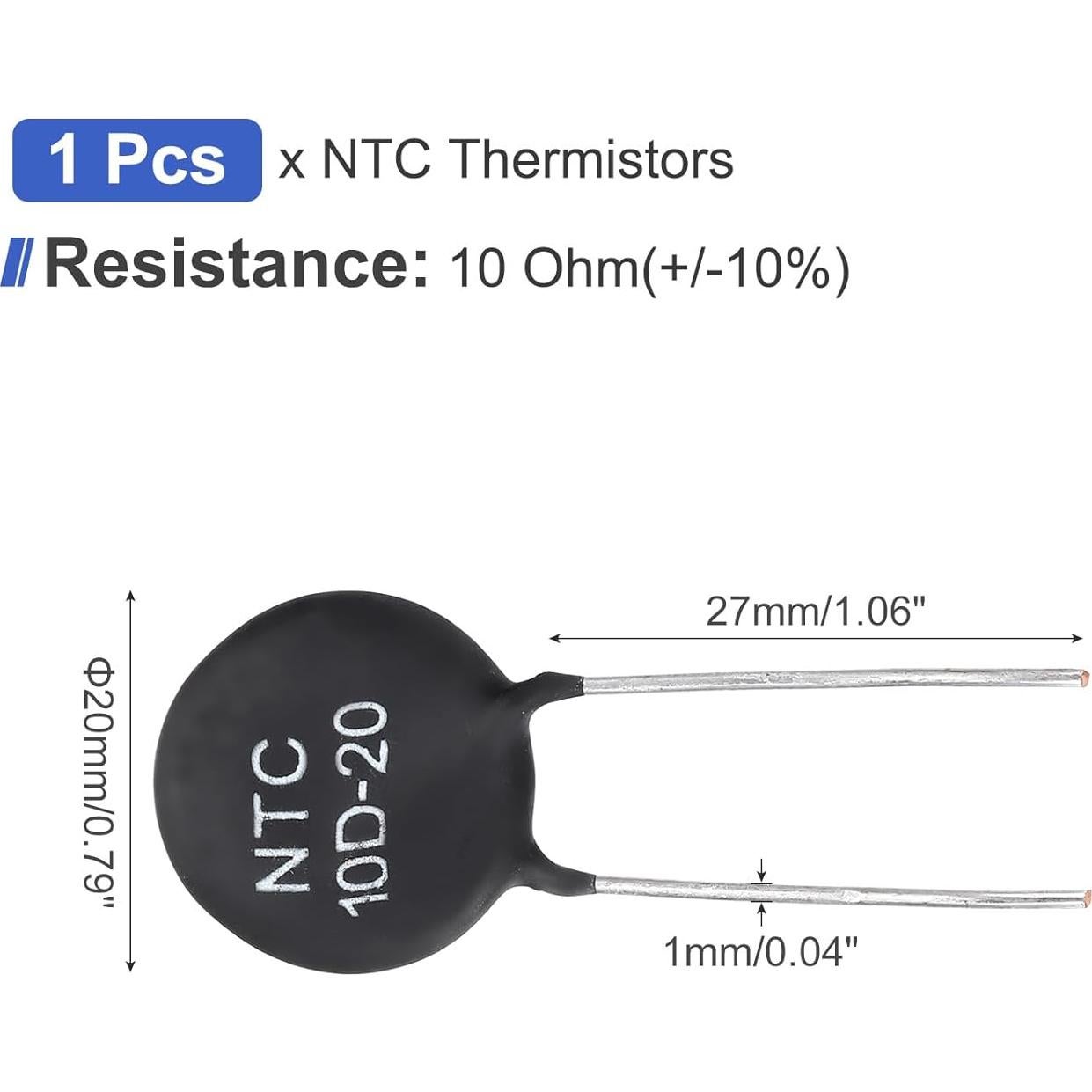 Termistor NTC 10 Ohm MECCANIXITY 10D-20 para Corriente de Arranque