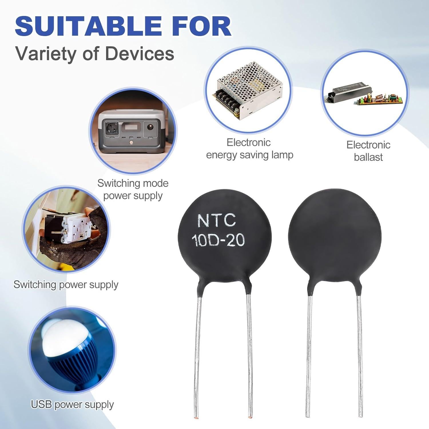 Termistor NTC 10 Ohm MECCANIXITY 10D-20 para Corriente de Arranque