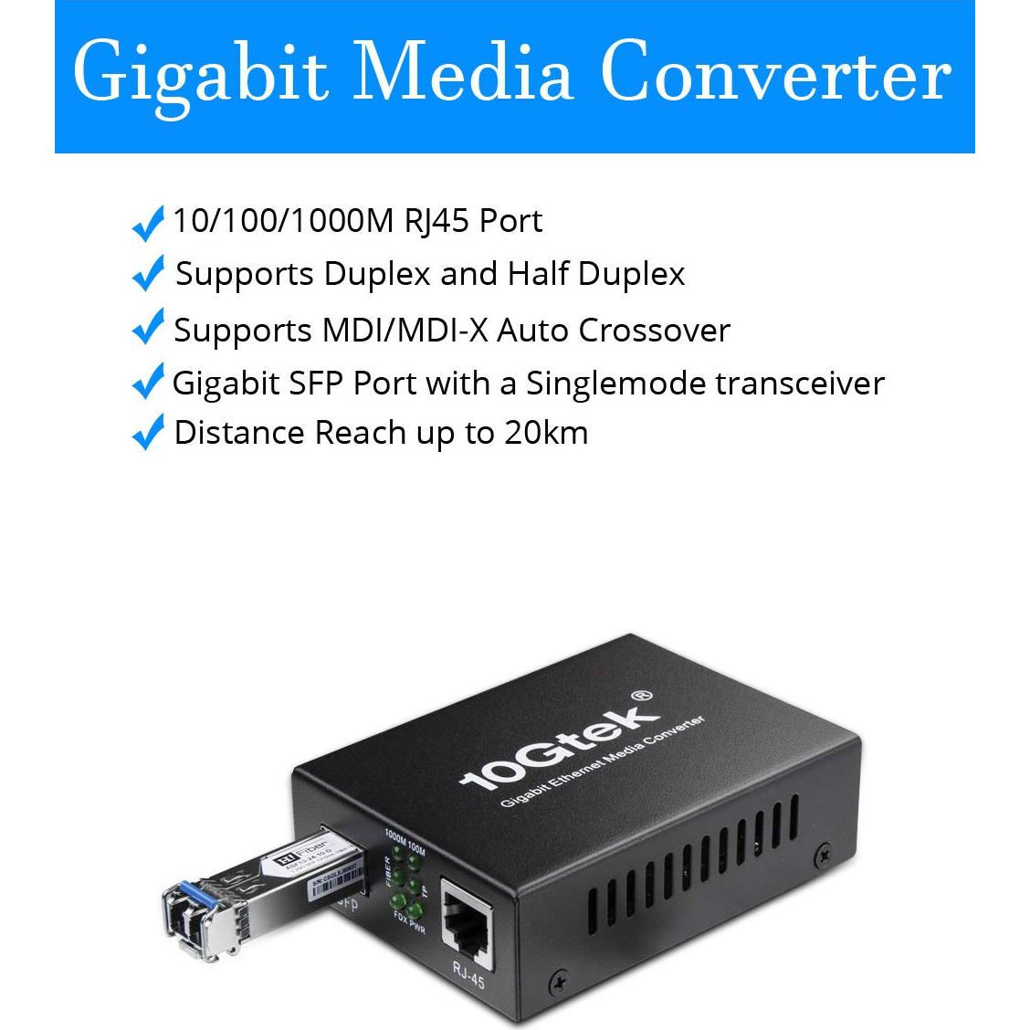 Convertidor de Medios SFP a RJ45 HiFiber 1000Base-LX 20km
