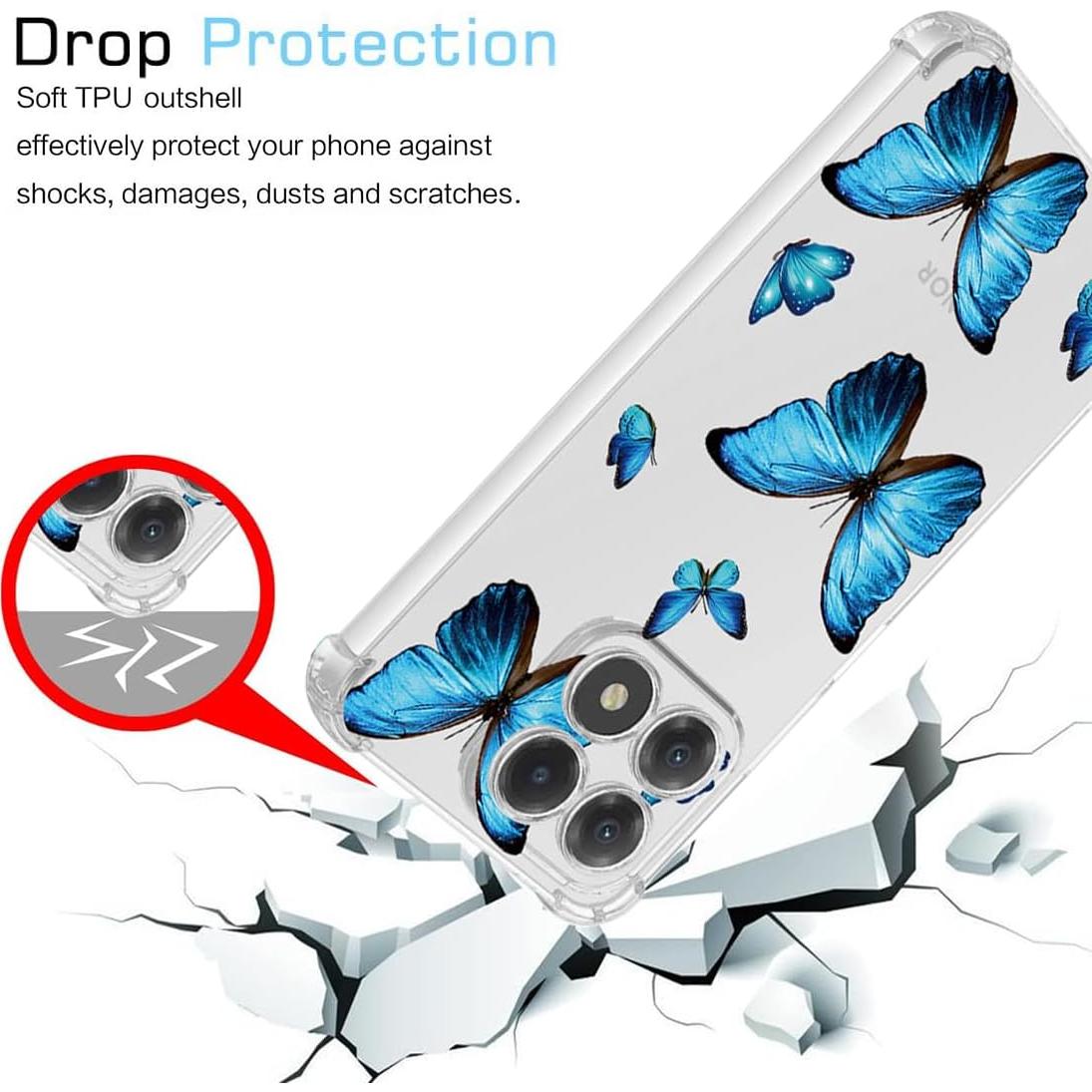 Funda TPU Honor X8A Mariposa Azul Flexible Bumper 6.7"
