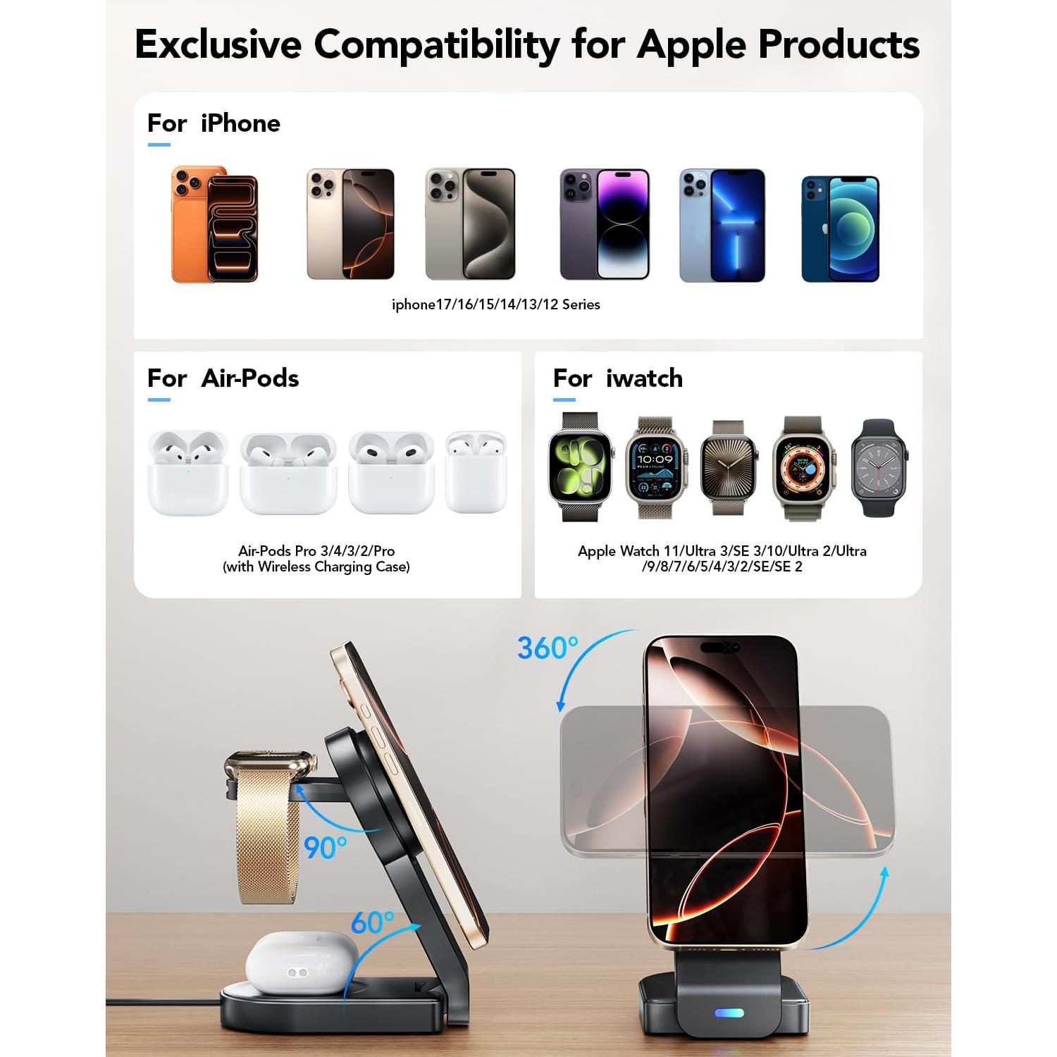 Cargador Inalámbrico 3 en 1 Apple Negro - iPhone, Watch, AirPods