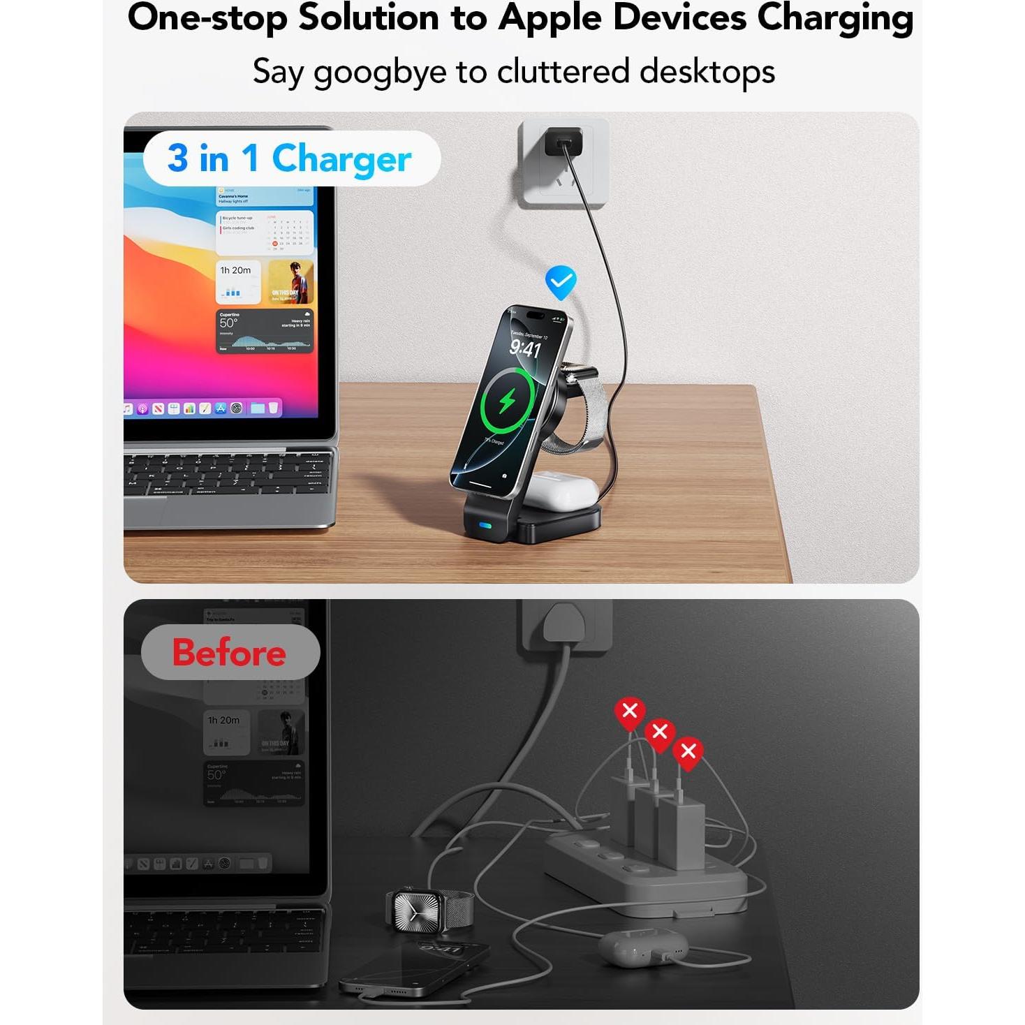 Cargador Inalámbrico 3 en 1 Apple Negro - iPhone, Watch, AirPods