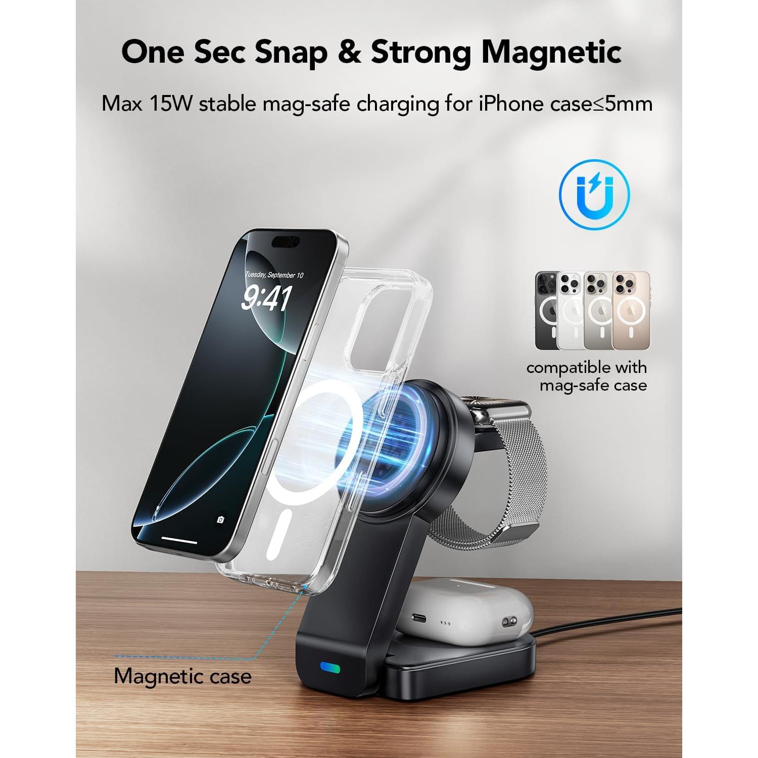 Cargador Inalámbrico 3 en 1 Apple Negro - iPhone, Watch, AirPods