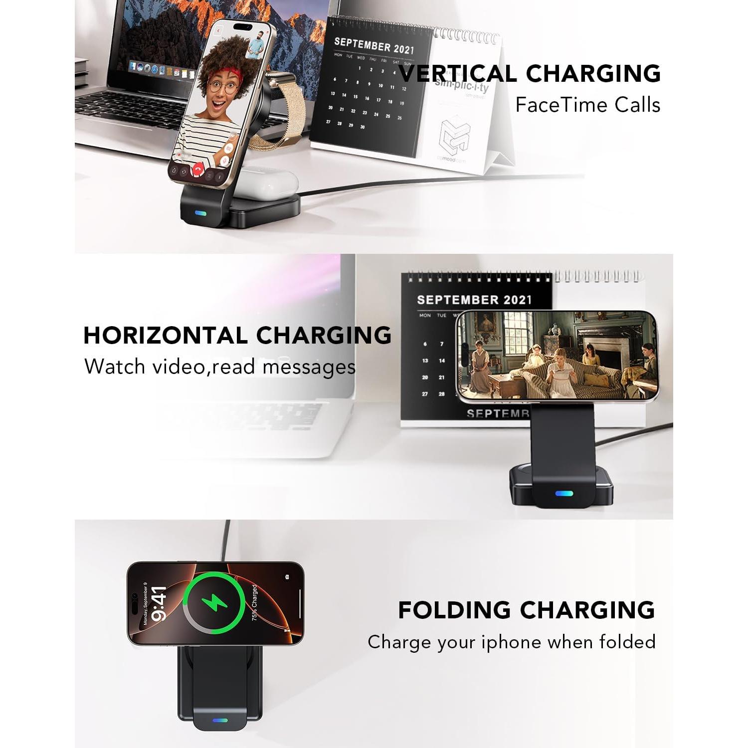 Cargador Inalámbrico 3 en 1 Apple Negro - iPhone, Watch, AirPods