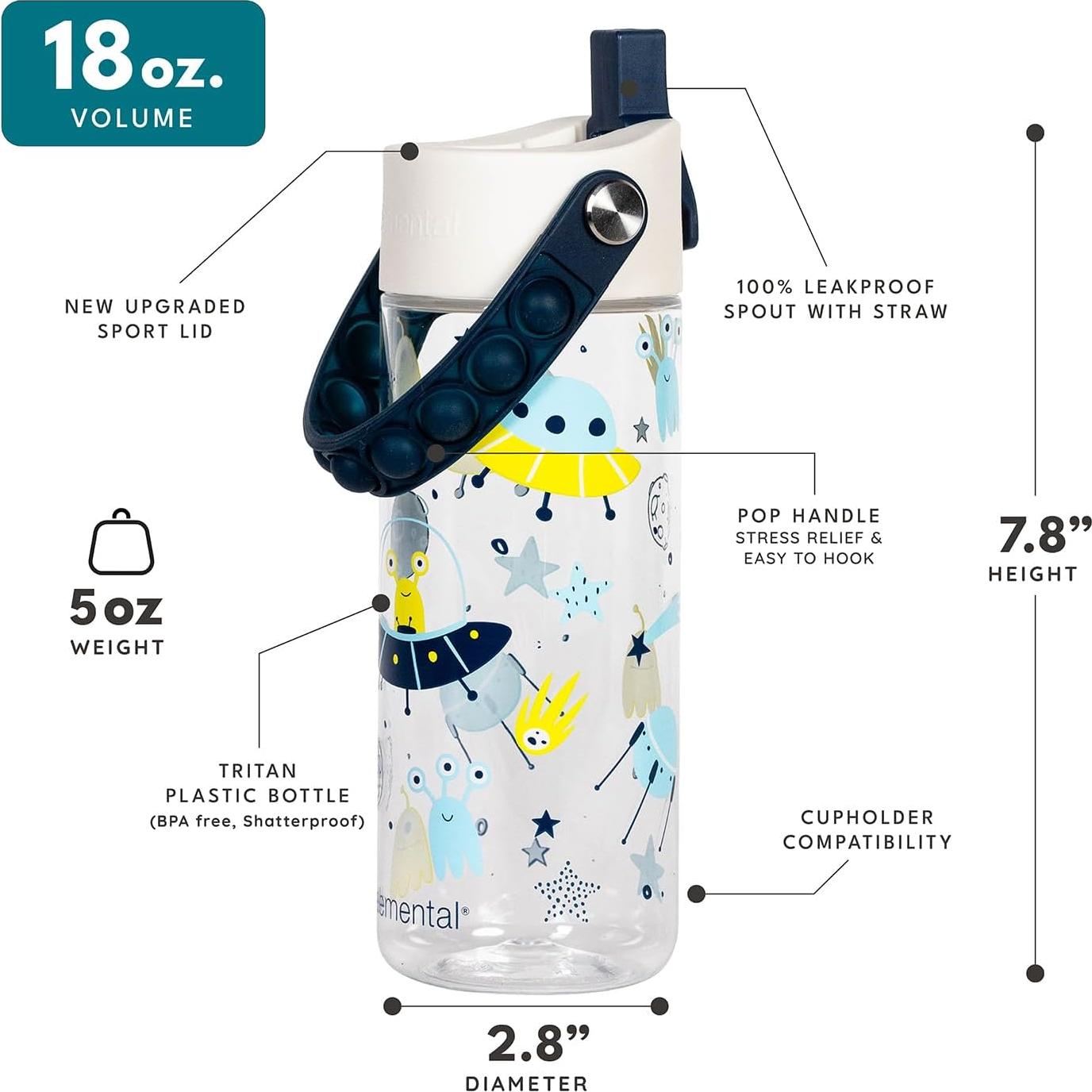 Botella de Agua Tritan Elemental 18oz Niños Asa Pop-it