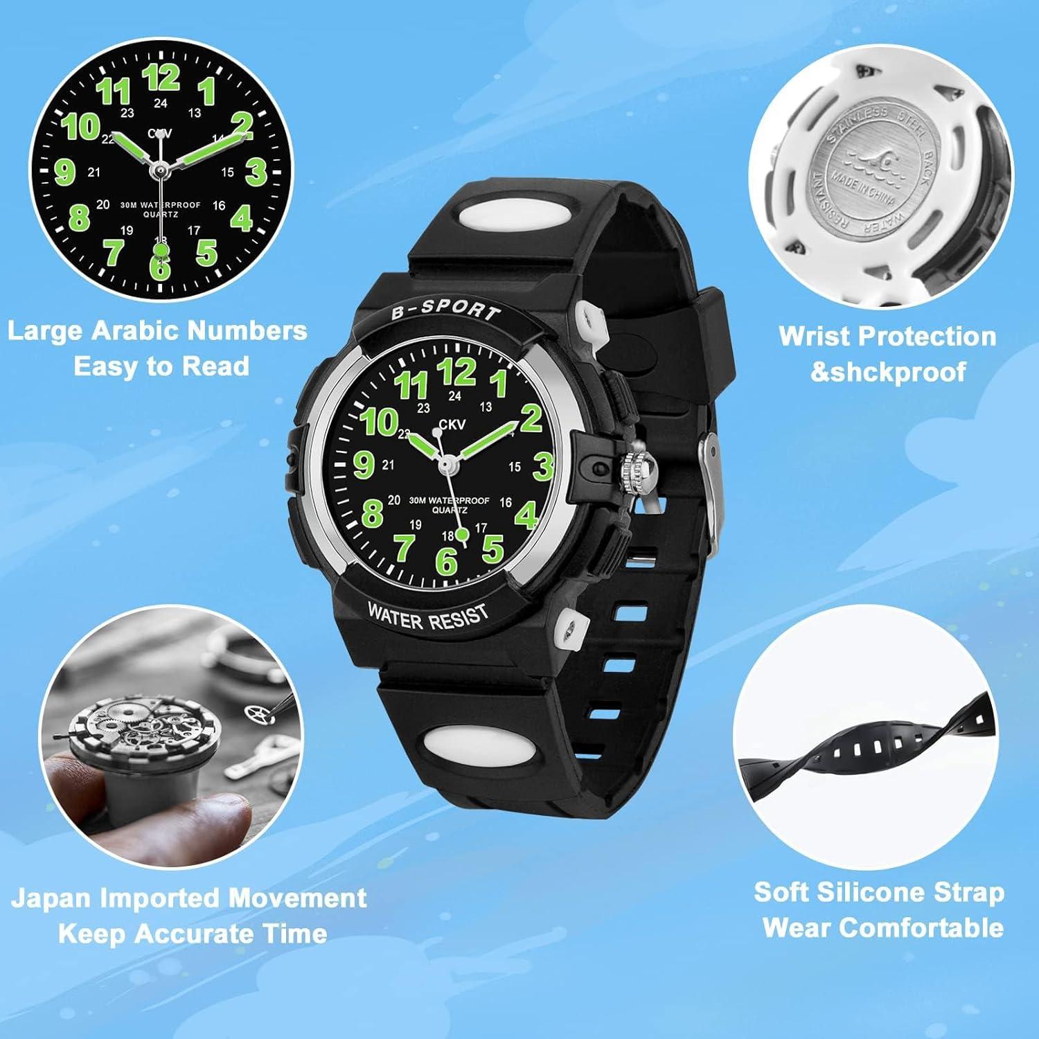 Reloj Analógico CKV para Niños 5-12 Años Impermeable