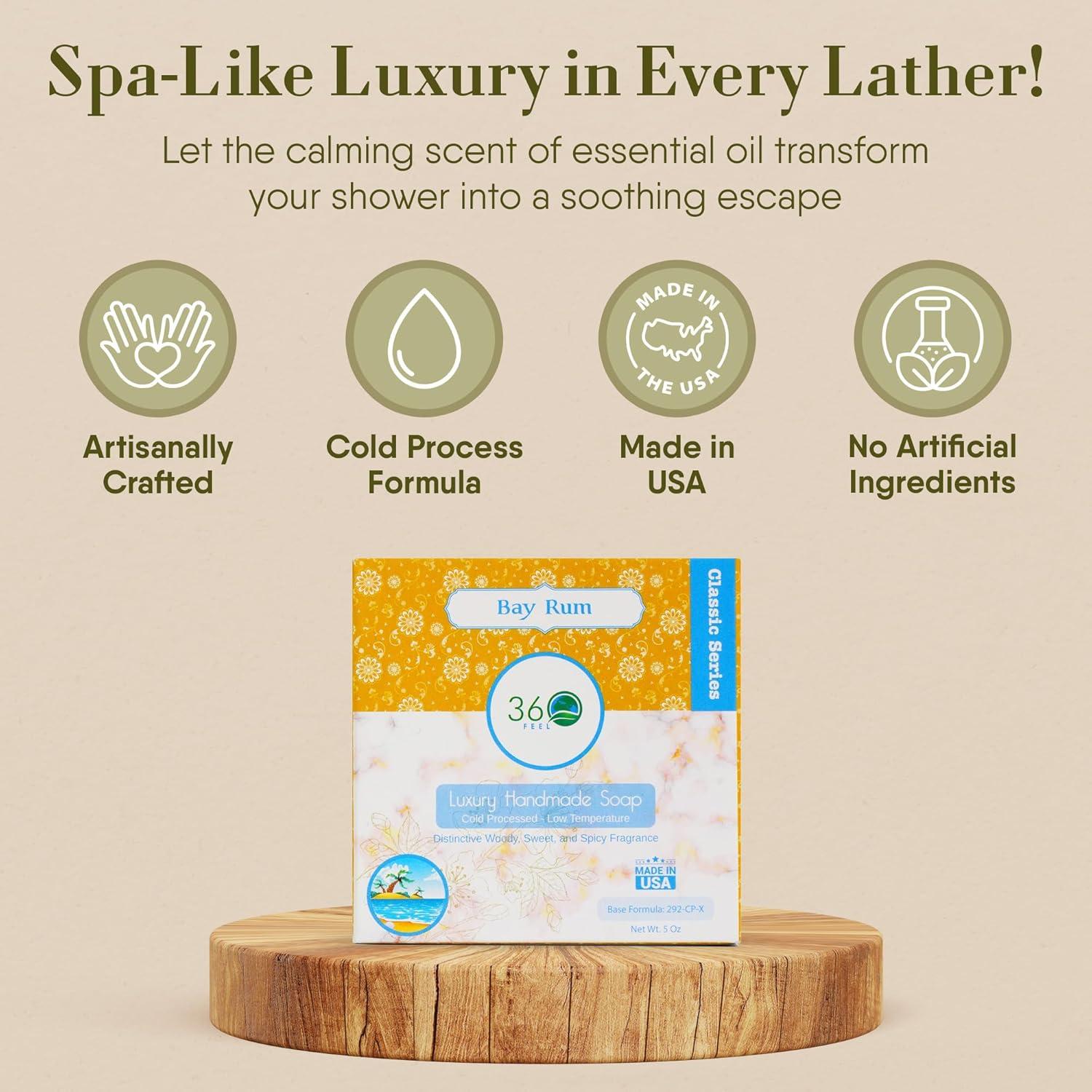 Jabón de Bay Rum 360Feel - Barra Artesanal 142g - Sin Aditivos