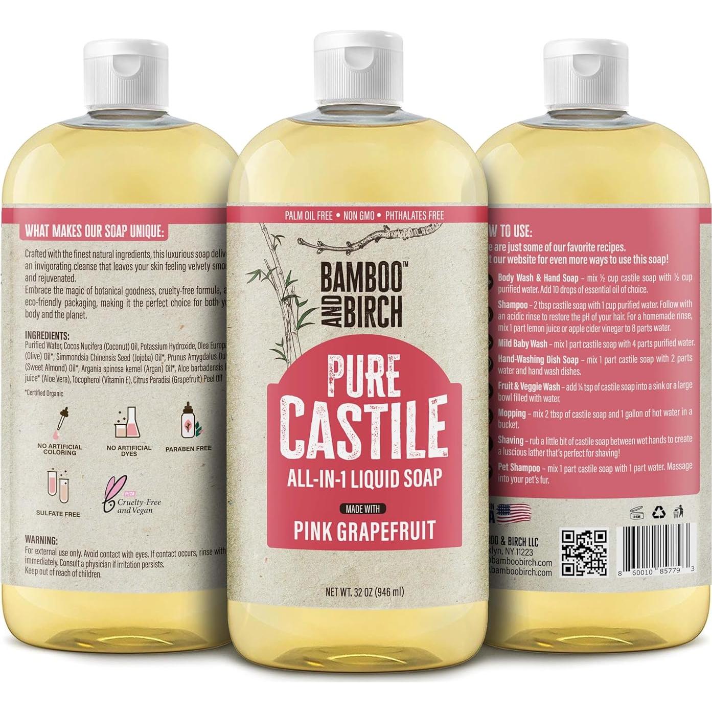 Jabón Líquido Orgánico de Castile Bamboo & Birch 0.95 L Pomelo