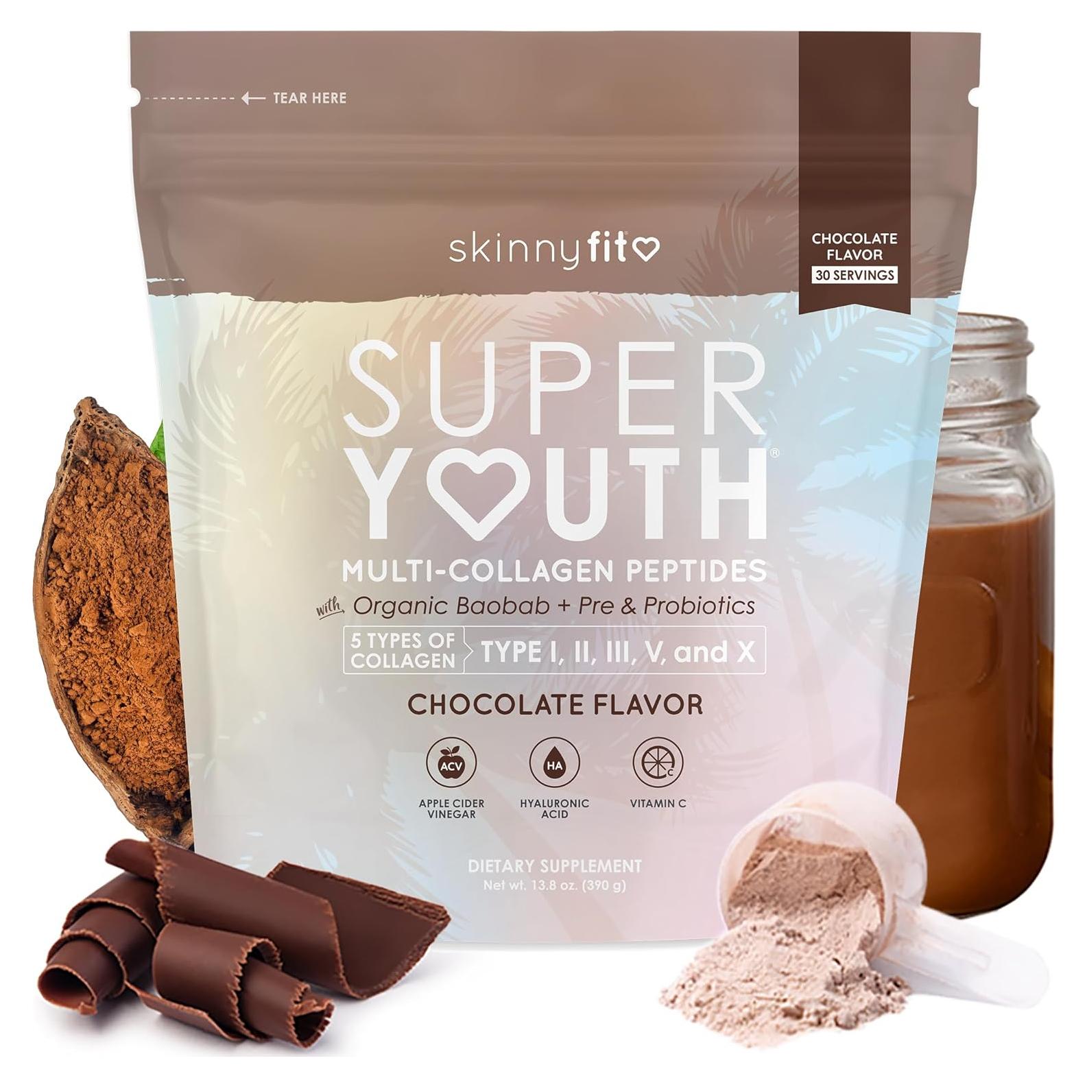 Polvo de Colágeno SkinnyFit Super Youth Chocolate 30 Porciones