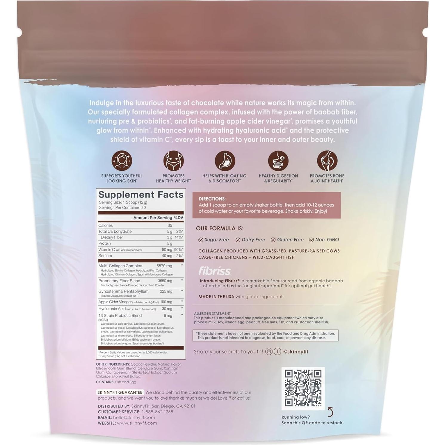 Polvo de Colágeno SkinnyFit Super Youth Chocolate 30 Porciones