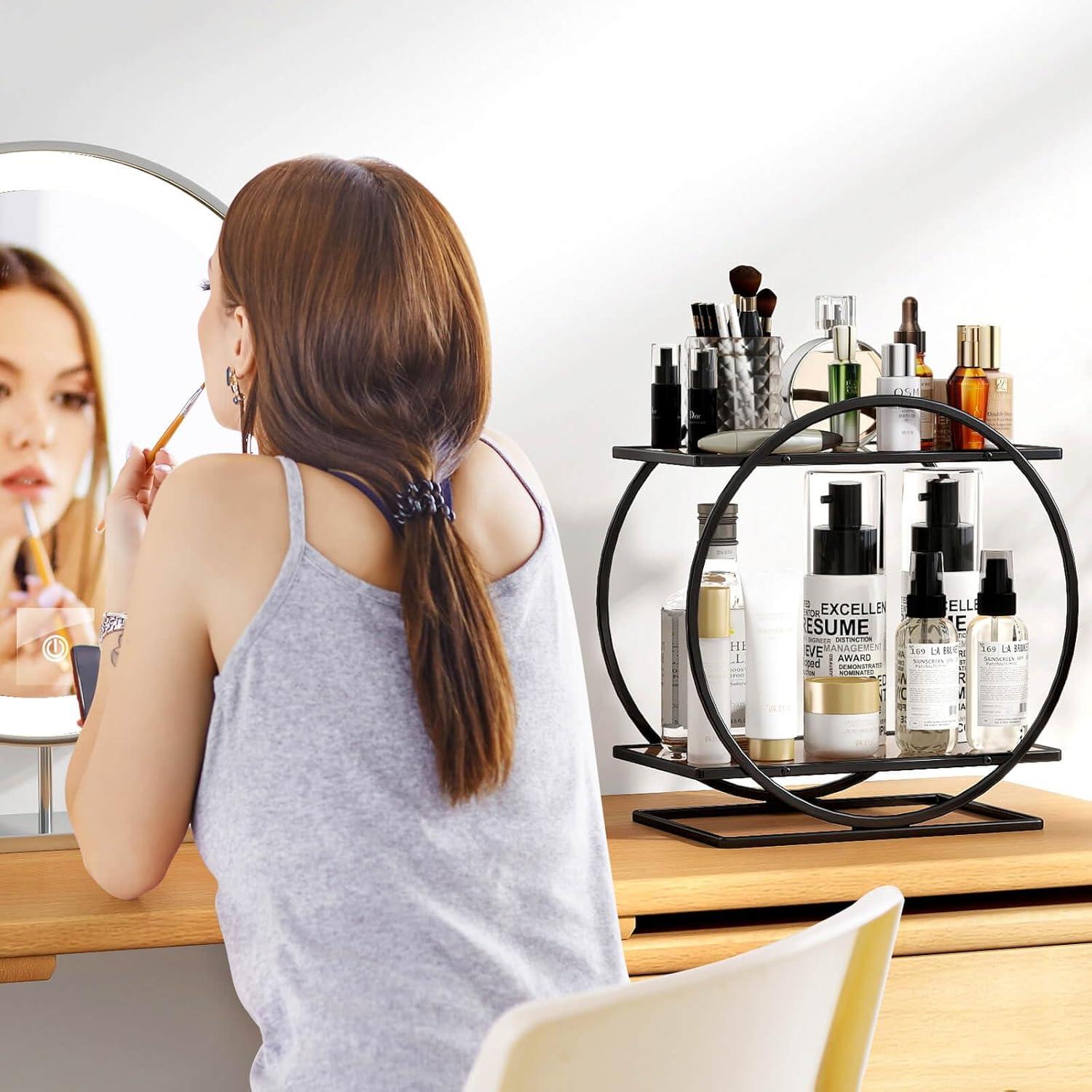 Organizador de Maquillaje YIWANFW 2 Niveles Negro para Tocador