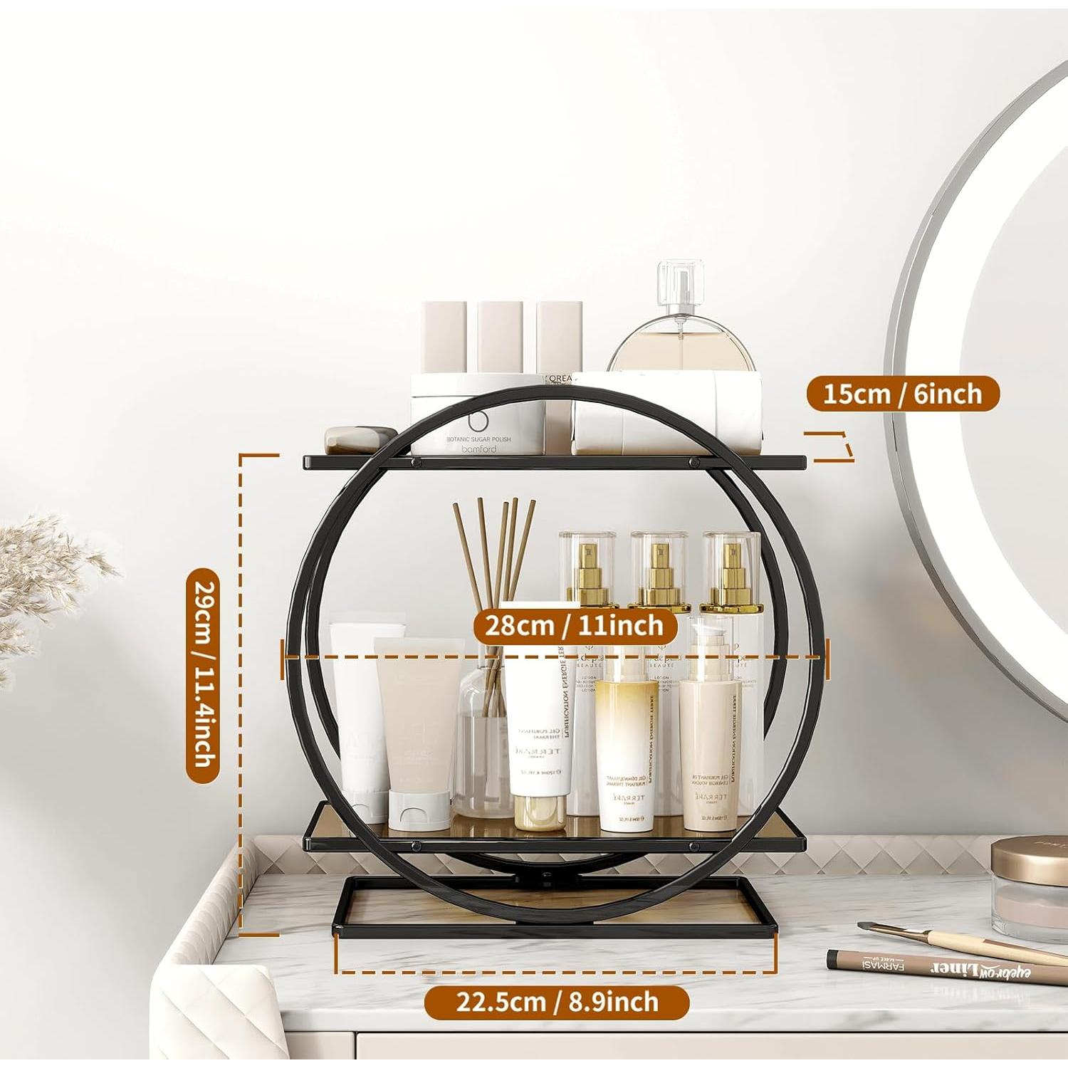 Organizador de Maquillaje YIWANFW 2 Niveles Negro para Tocador