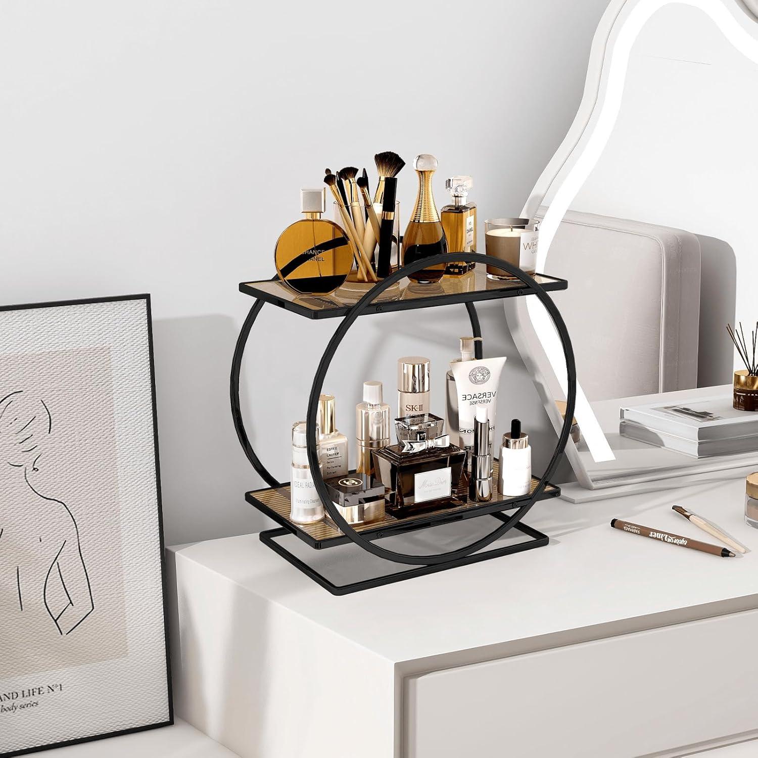 Organizador de Maquillaje YIWANFW 2 Niveles Negro para Tocador