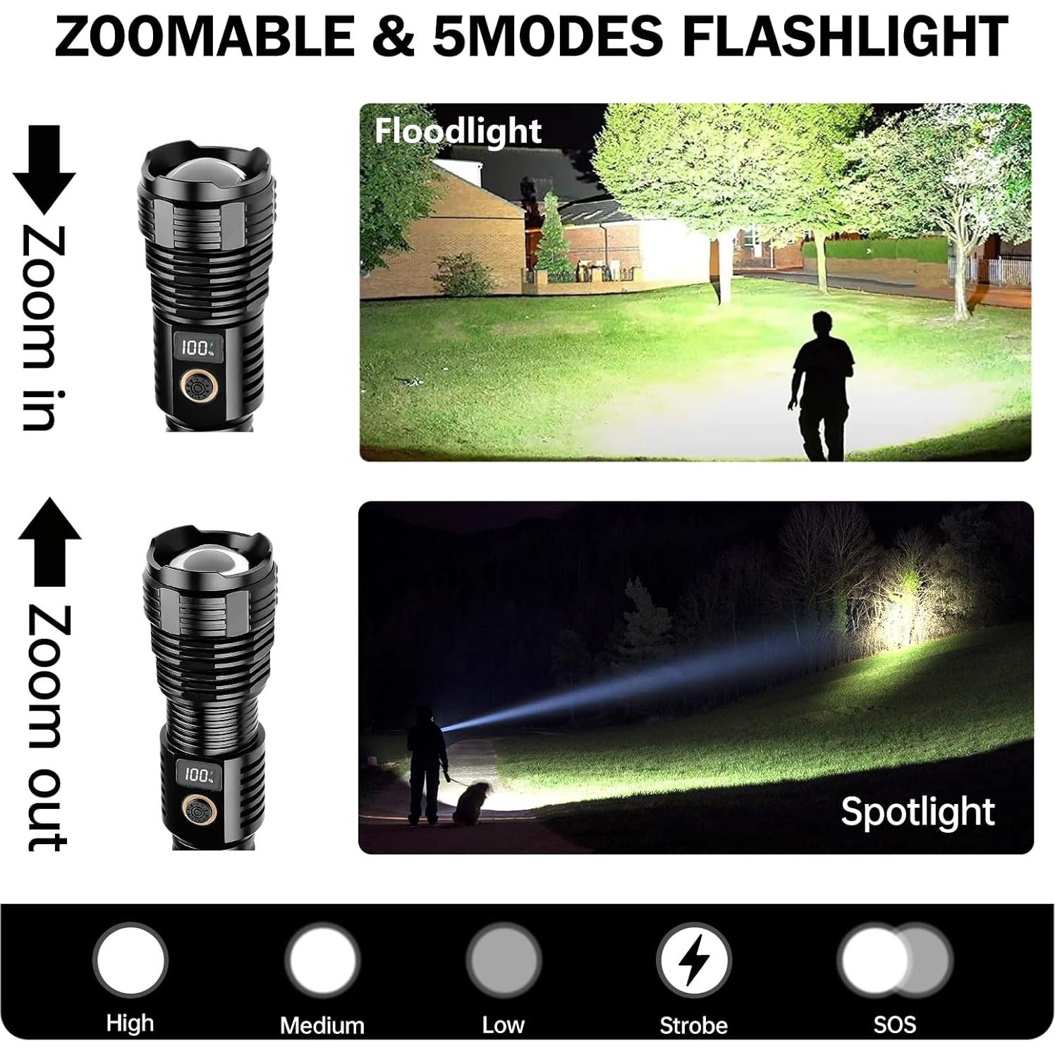 Linterna Táctica Recargable CHILDBOT 2000LM Impermeable 5 Modos