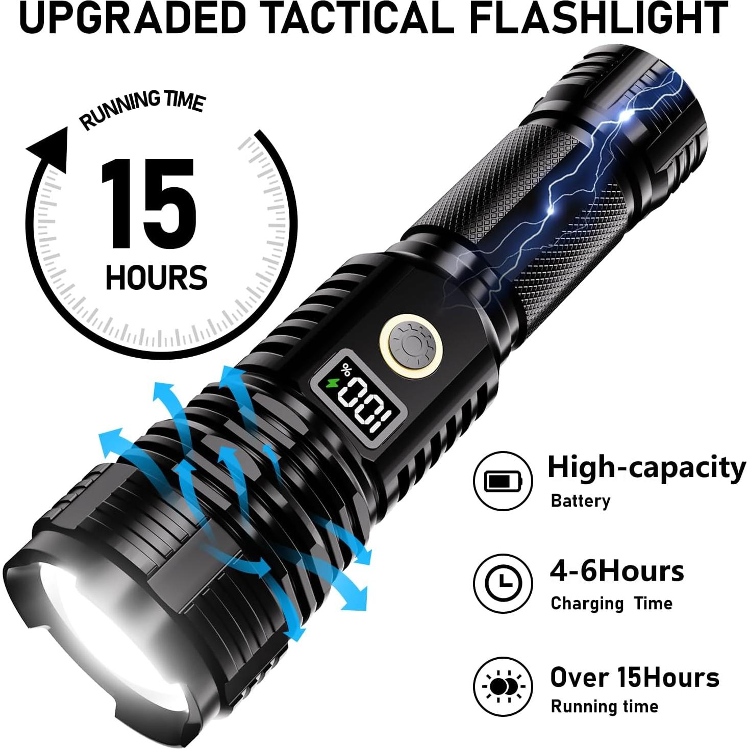 Linterna Táctica Recargable CHILDBOT 2000LM Impermeable 5 Modos