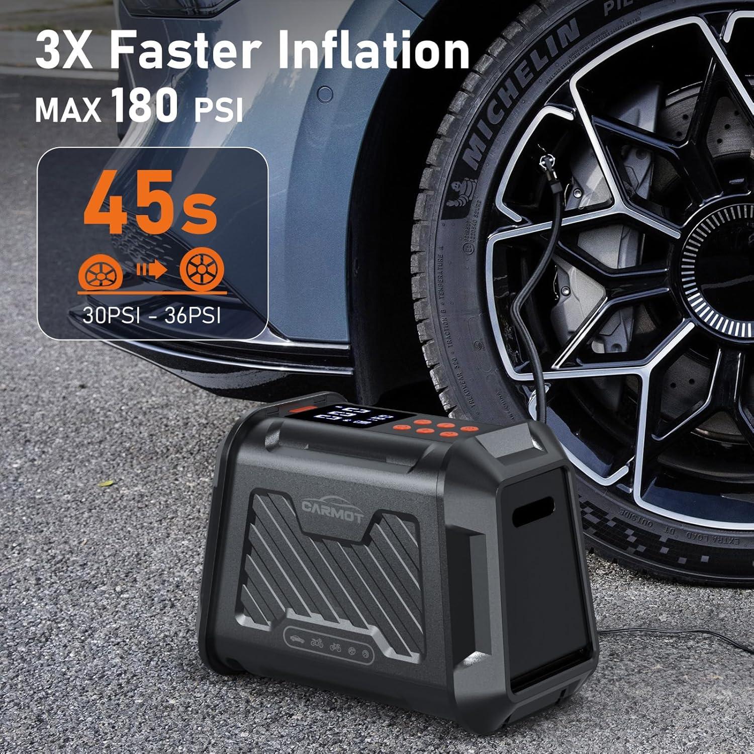 Compresor de Aire Portátil CARMOT 180 PSI con Pantalla LCD