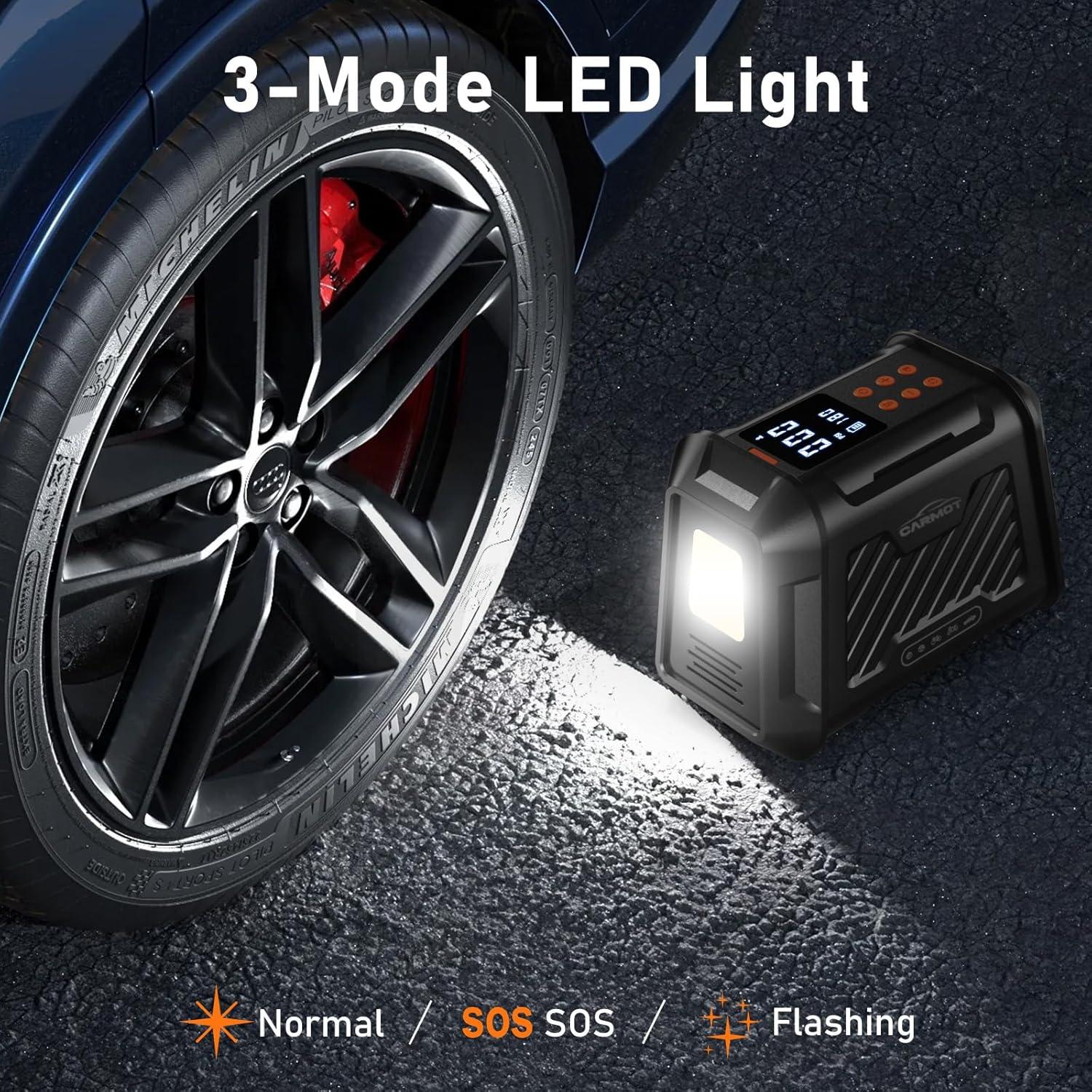 Compresor de Aire Portátil CARMOT 180 PSI con Pantalla LCD