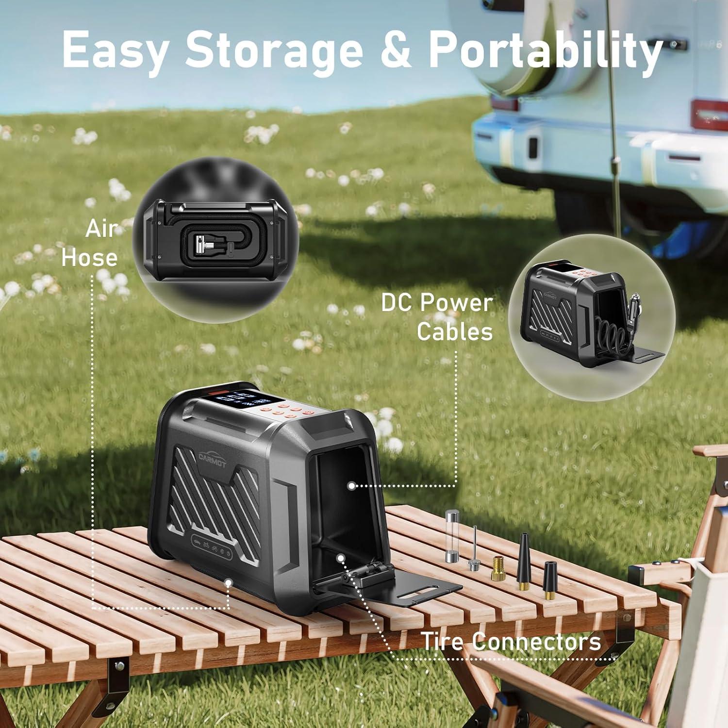 Compresor de Aire Portátil CARMOT 180 PSI con Pantalla LCD