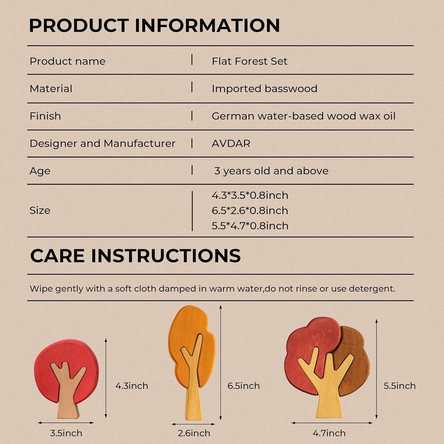 Juego de Bloques de Madera AVDAR - 3 Árboles Miniatura 10.9 cm