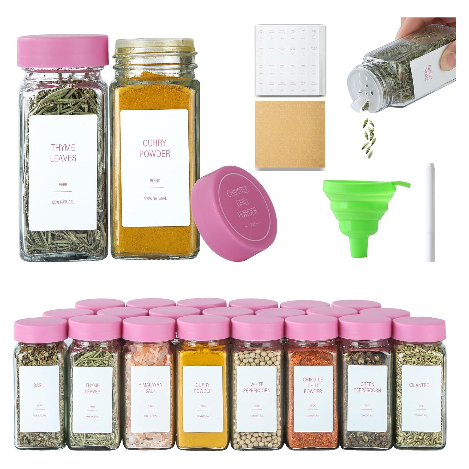 Tarros de Especias de Vidrio Rosa con Etiqueta - 36 Unidades 118ml