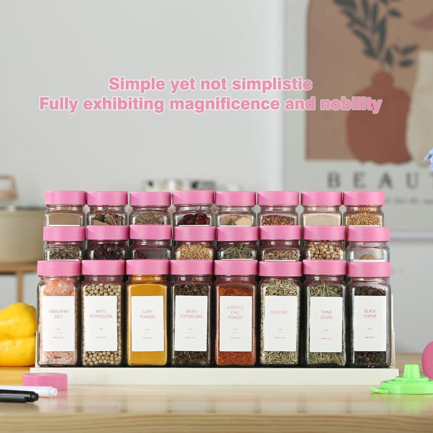 Tarros de Especias de Vidrio Rosa con Etiqueta - 36 Unidades 118ml