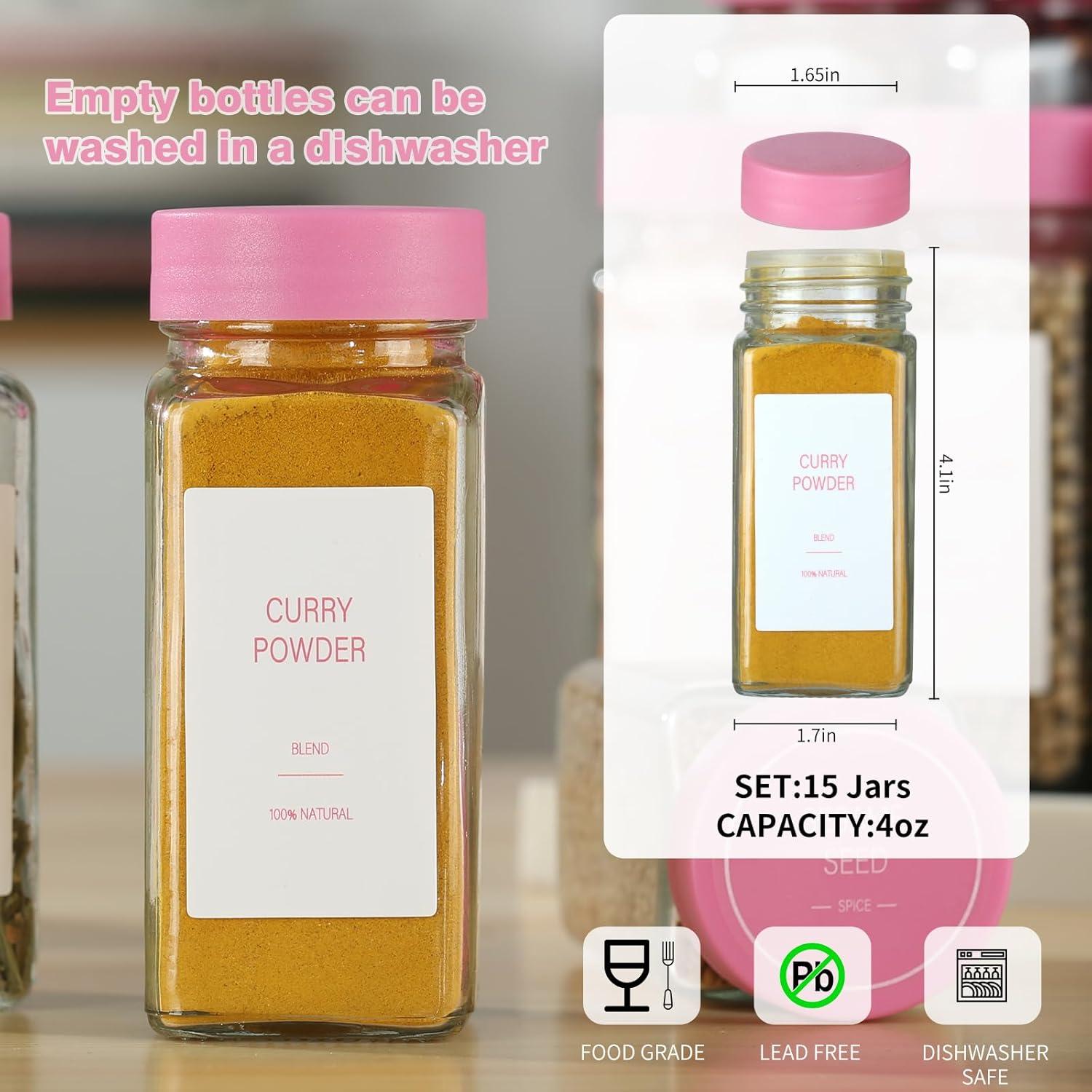 Tarros de Especias de Vidrio Rosa con Etiqueta - 36 Unidades 118ml