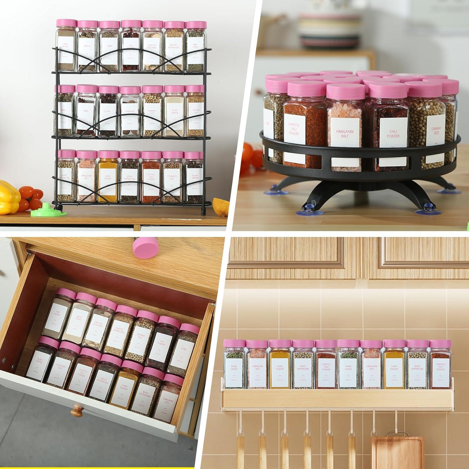 Tarros de Especias de Vidrio Rosa con Etiqueta - 36 Unidades 118ml