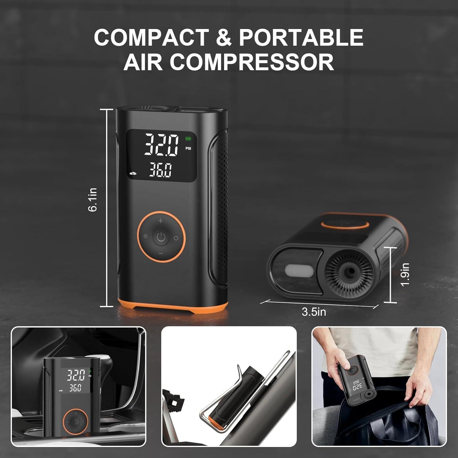 Inflador de Neumáticos ZSX 160 PSI Portátil con Manómetro