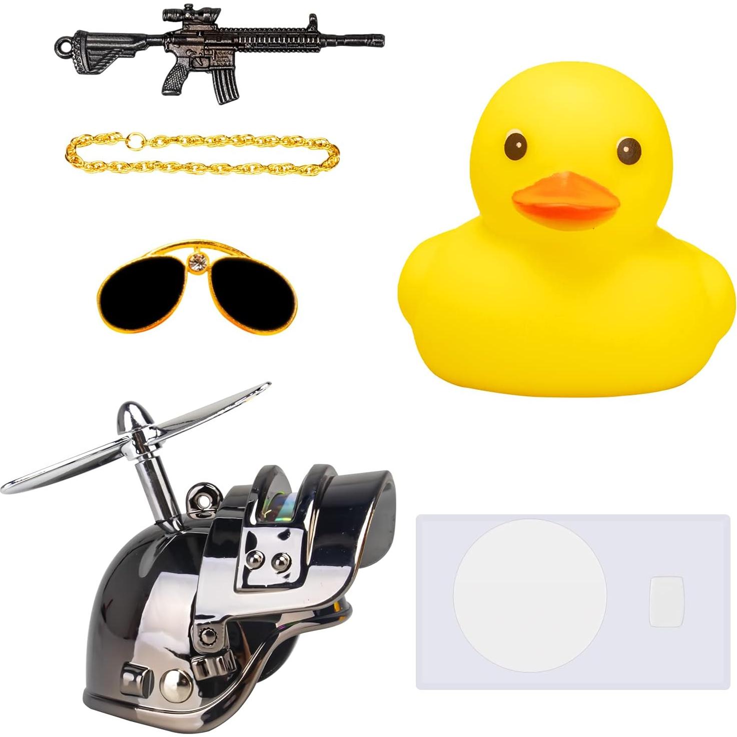 Ornamento de coche pato de goma Wonuu amarillo con gafas