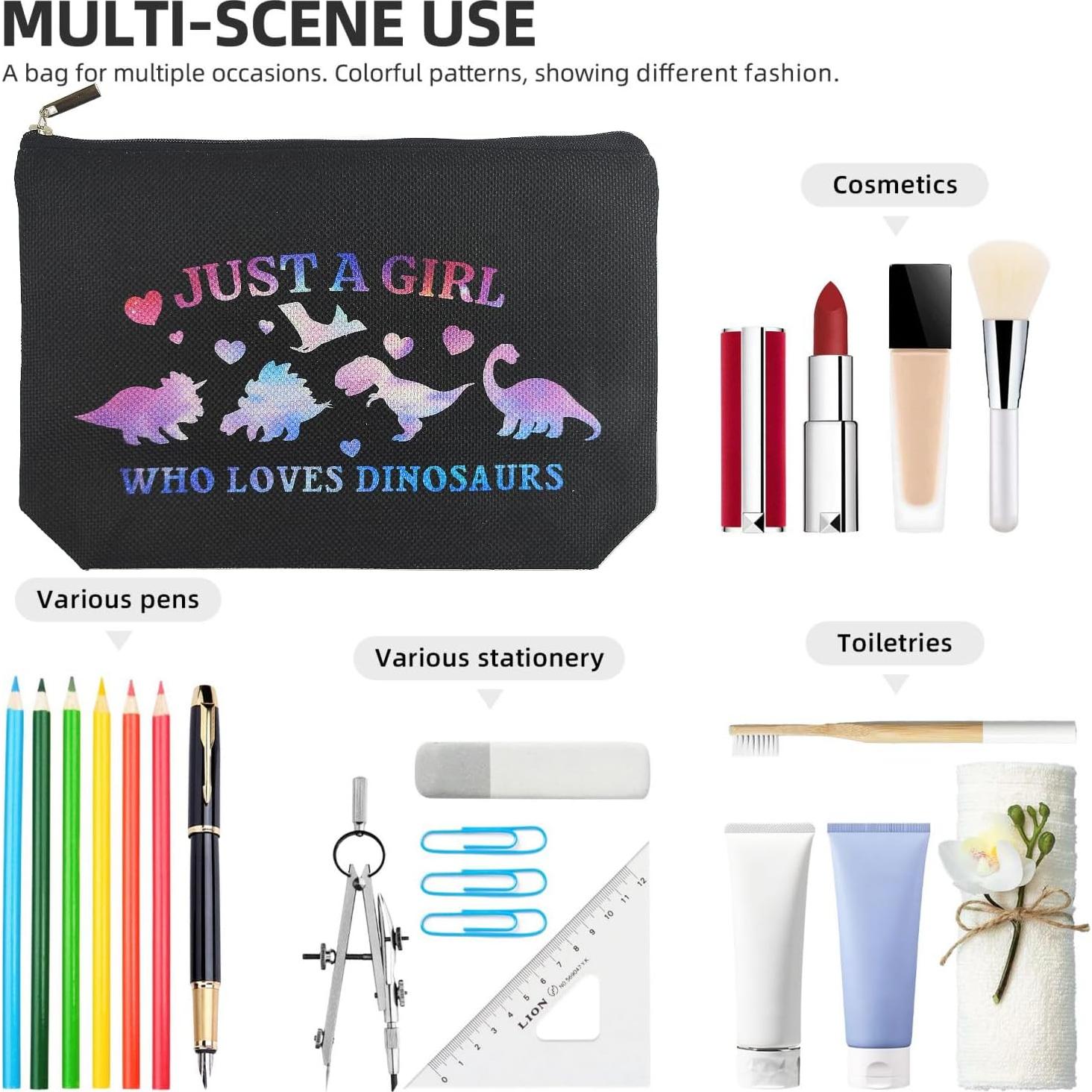 Bolsa Cosmética de Dinosaurios para Mujeres - 25.4x17.8 cm