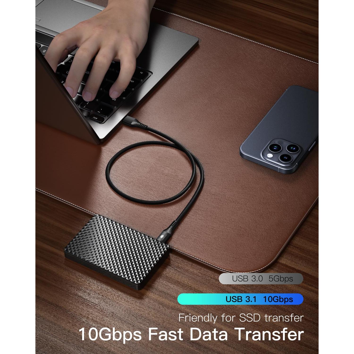 Cable de Carga USB C Conmdex 0.3m 2-Pack Carga Rápida 3.1A