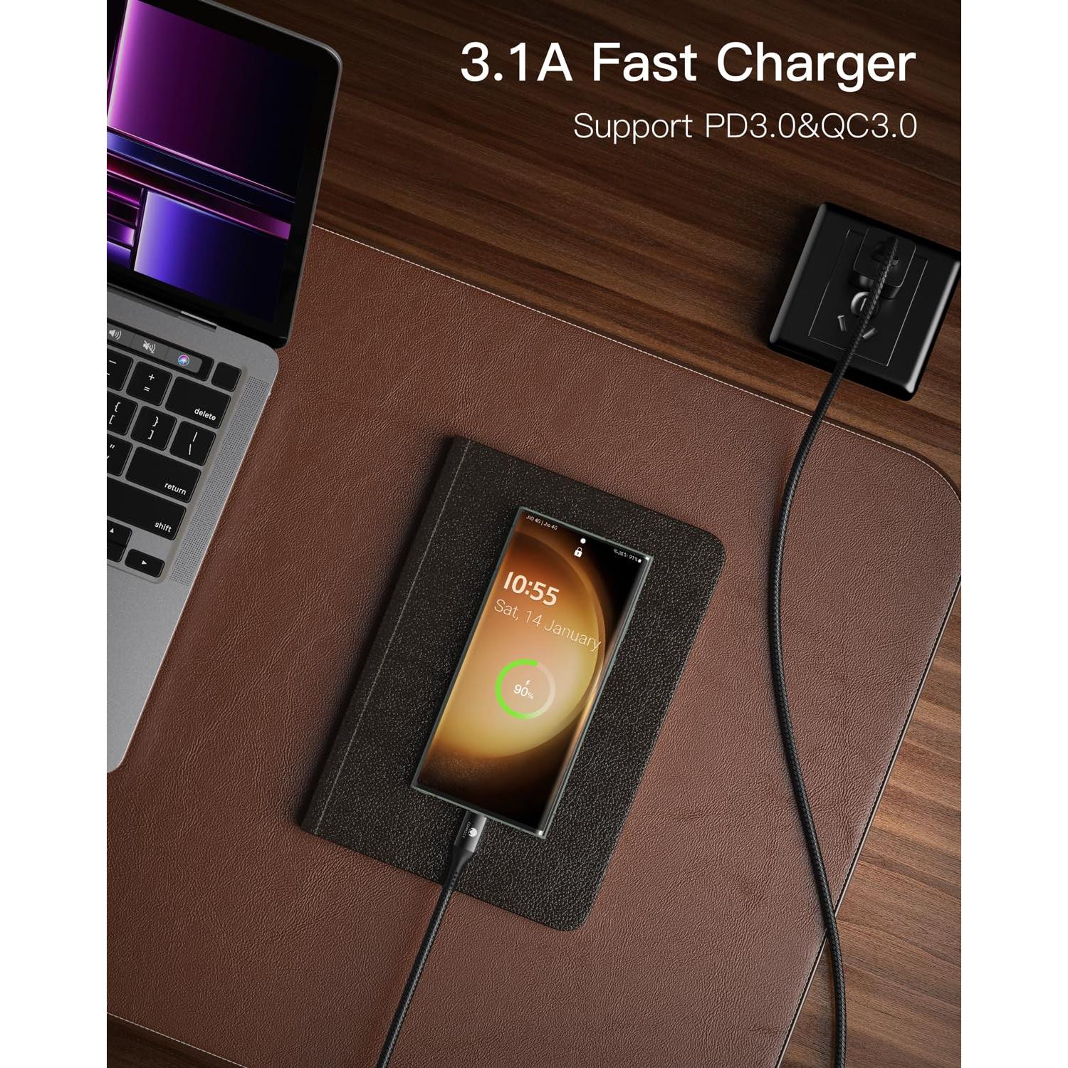 Cable de Carga USB C Conmdex 0.3m 2-Pack Carga Rápida 3.1A