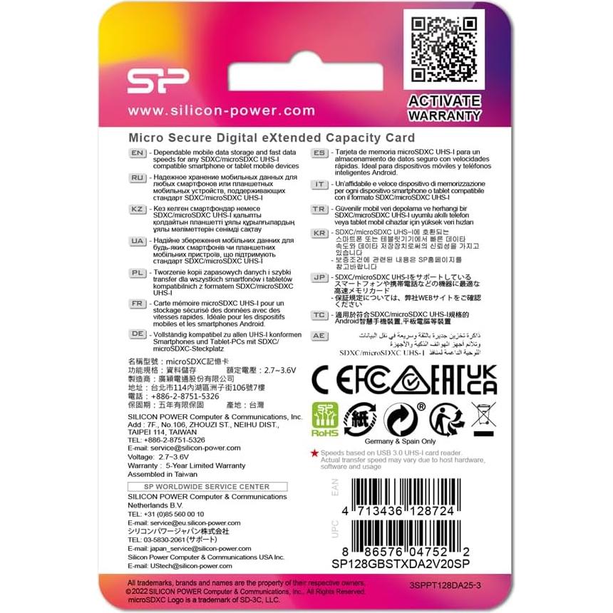 Tarjeta MicroSD Silicon Power 128GB UHS-I A2 V30 4K