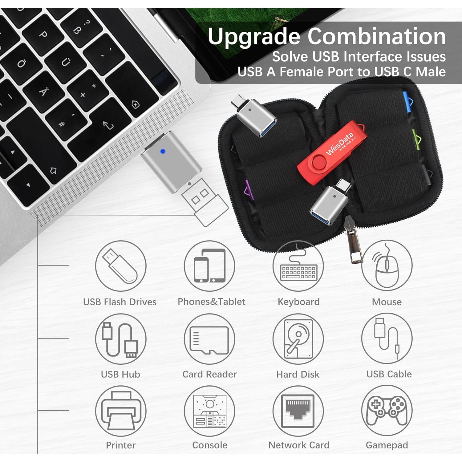 Paquete de 5 unidades USB 2.0 8GB WesData + 2 adaptadores C
