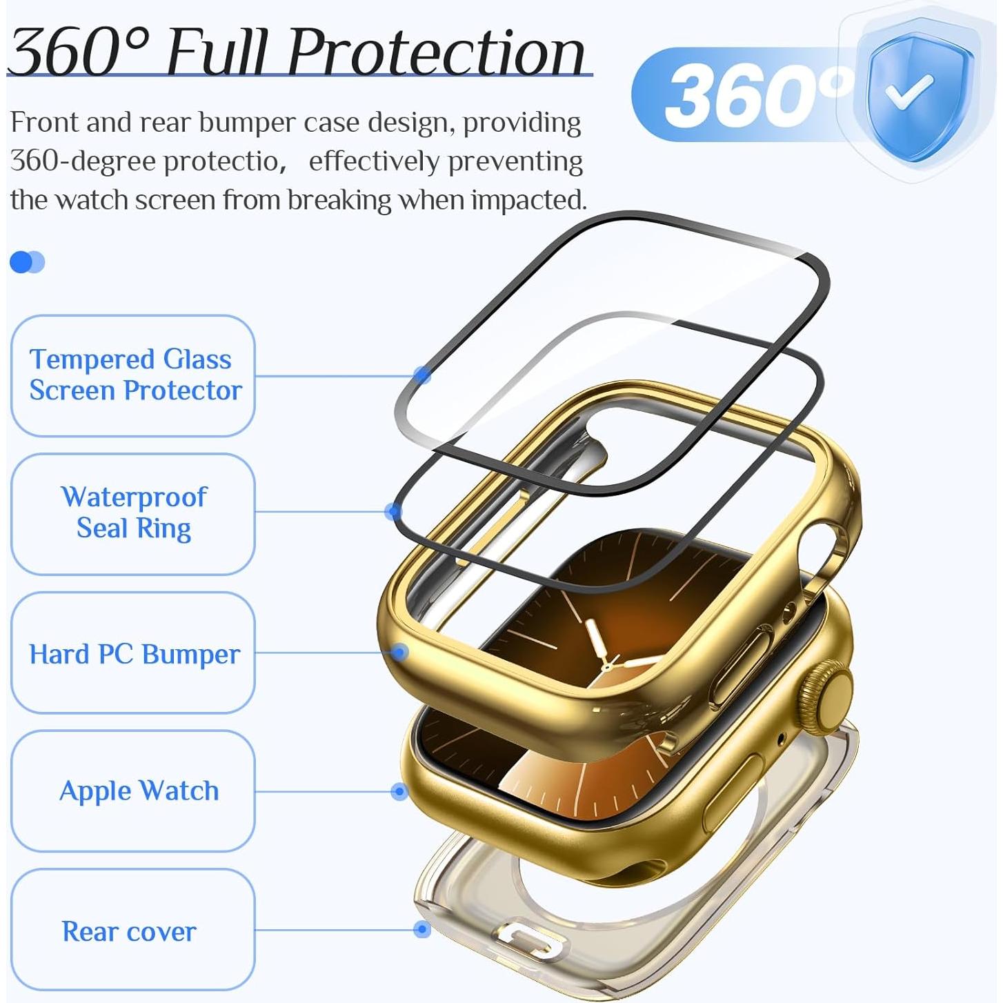 Funda Impermeable Goton para Apple Watch 40mm - Negro y Oro