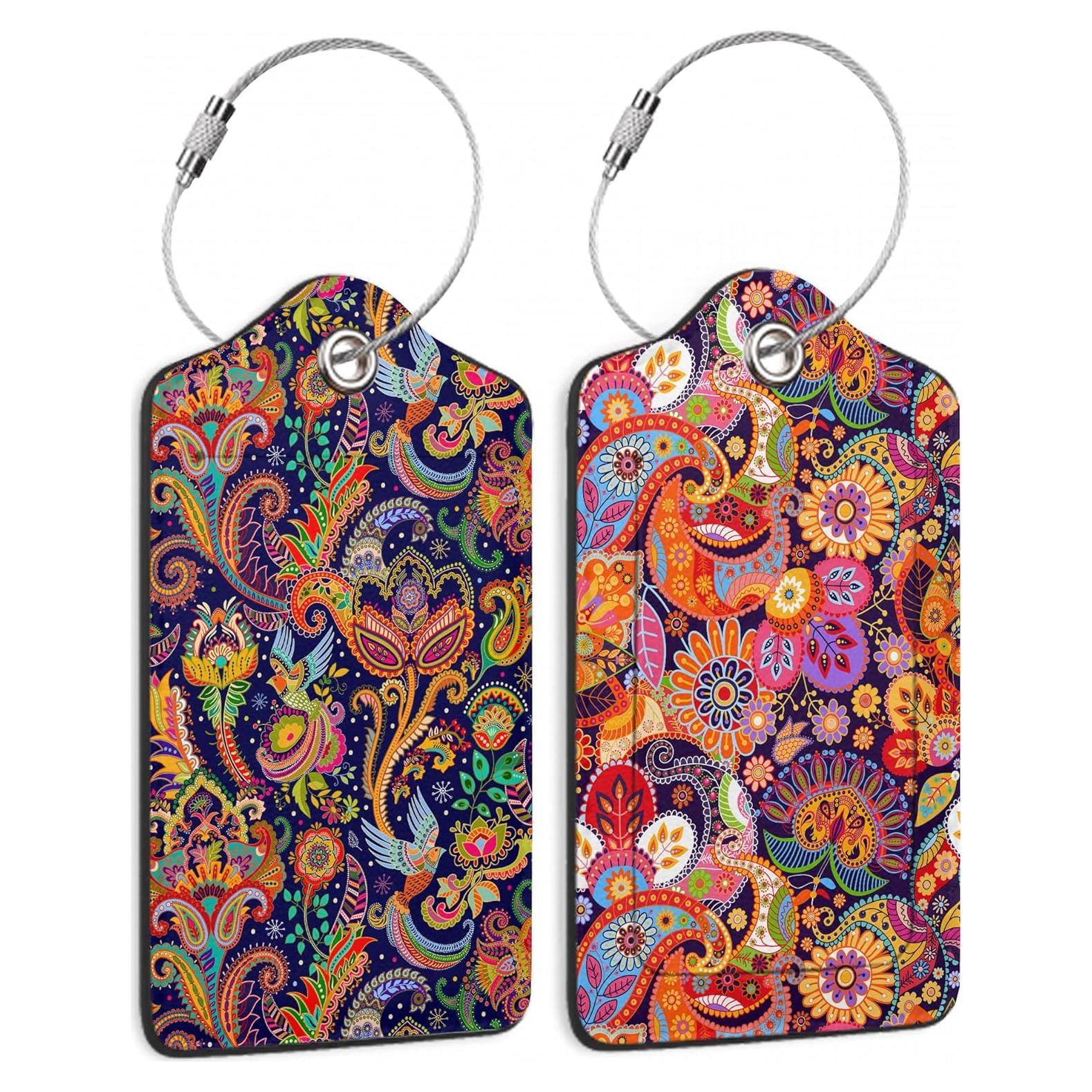 Etiquetas de Equipaje DEMACYA 2 PCS Cuero Boho Colorido