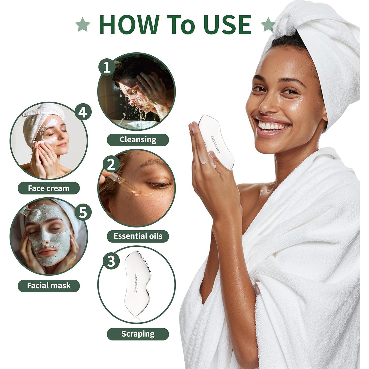 Herramienta Gua Sha de Acero Inoxidable LeMeeOly 2 Piezas