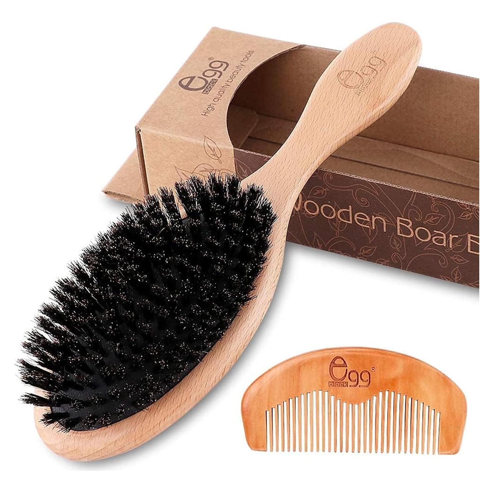 Cepillo de Cerdas de Jabalí Black Egg para Cabello Fino 22.9cm