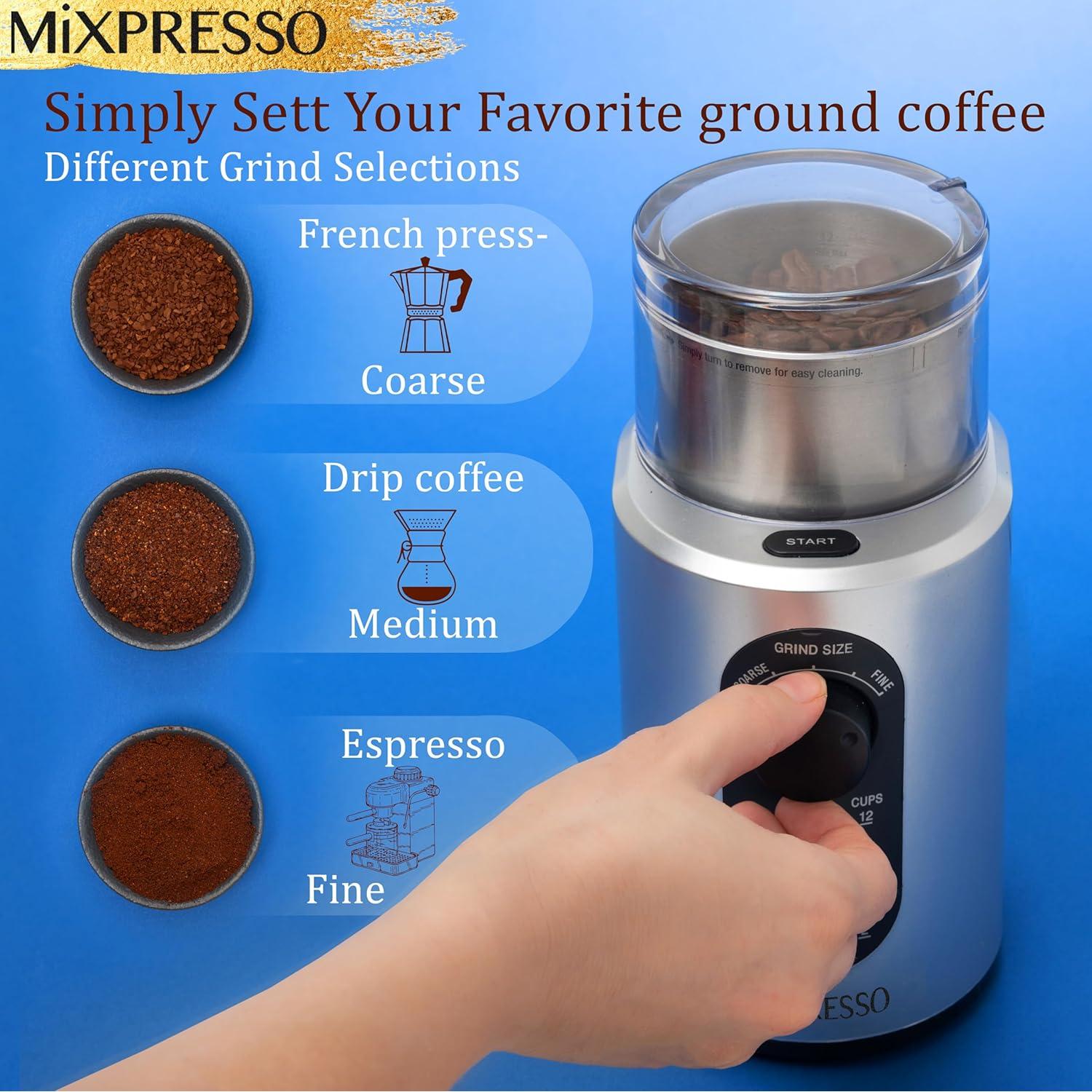 Molinillo de café eléctrico Mixpresso 12 tazas acero inoxidable